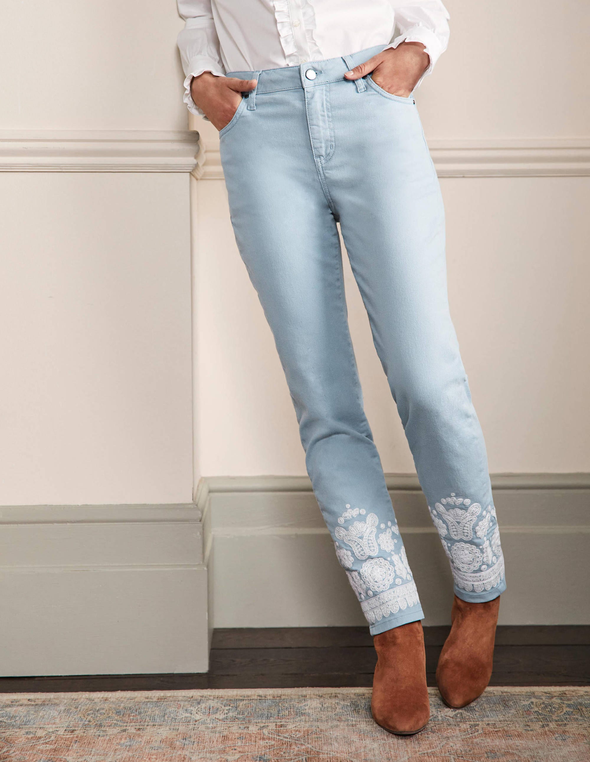 Slim Straight Ankle Skimmers-Dusty Blue, Embroidered - Image 5
