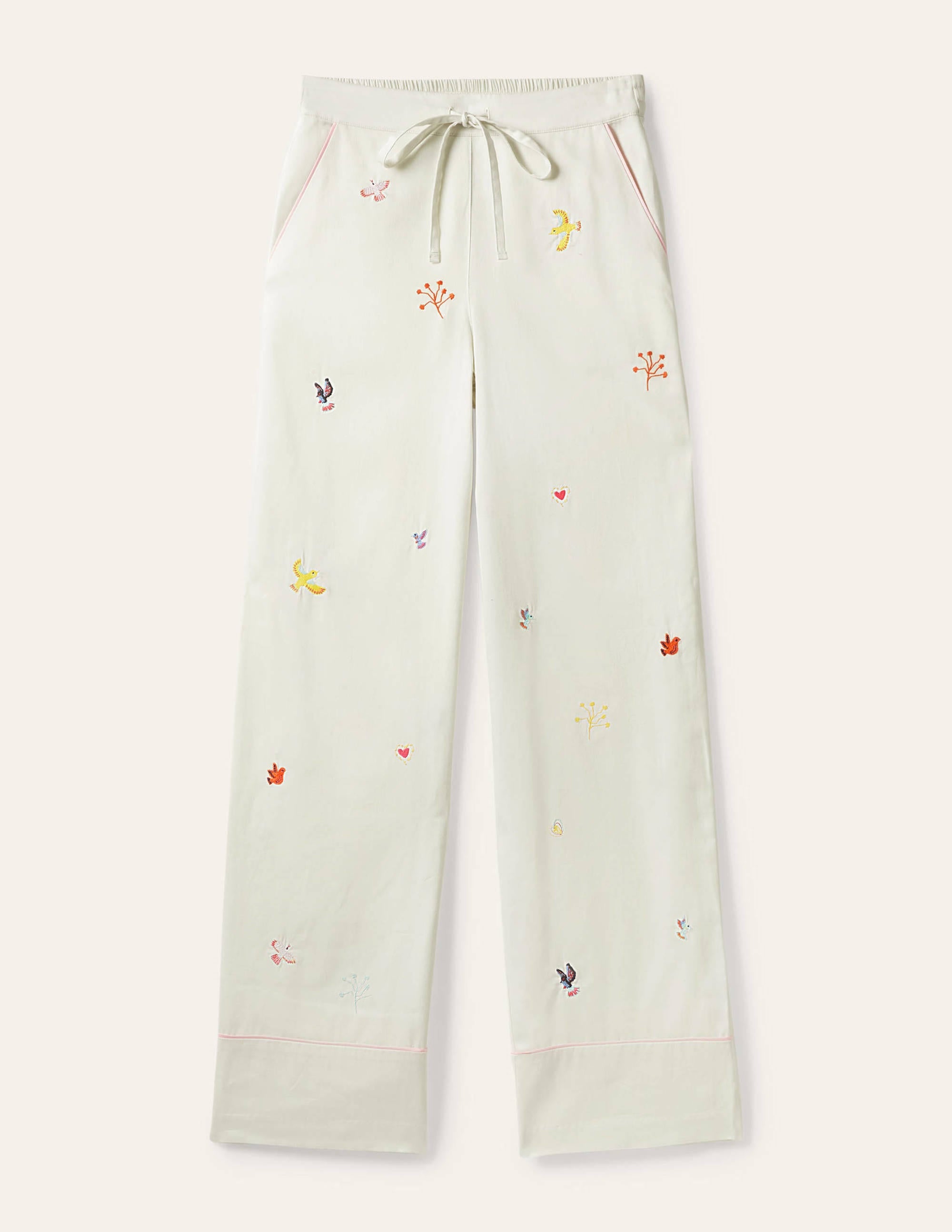 Cotton Pyjama Trousers-Ivory, Embroidery - Image 4