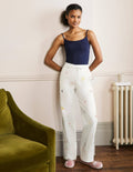 Cotton Pyjama Trousers-Ivory, Embroidery
