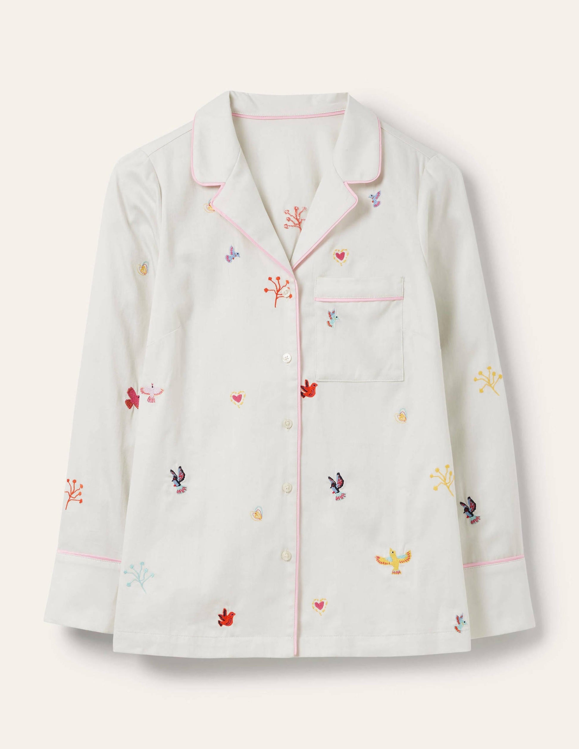 Long Sleeve Pyjama Shirt-Ivory, Embroidery-5