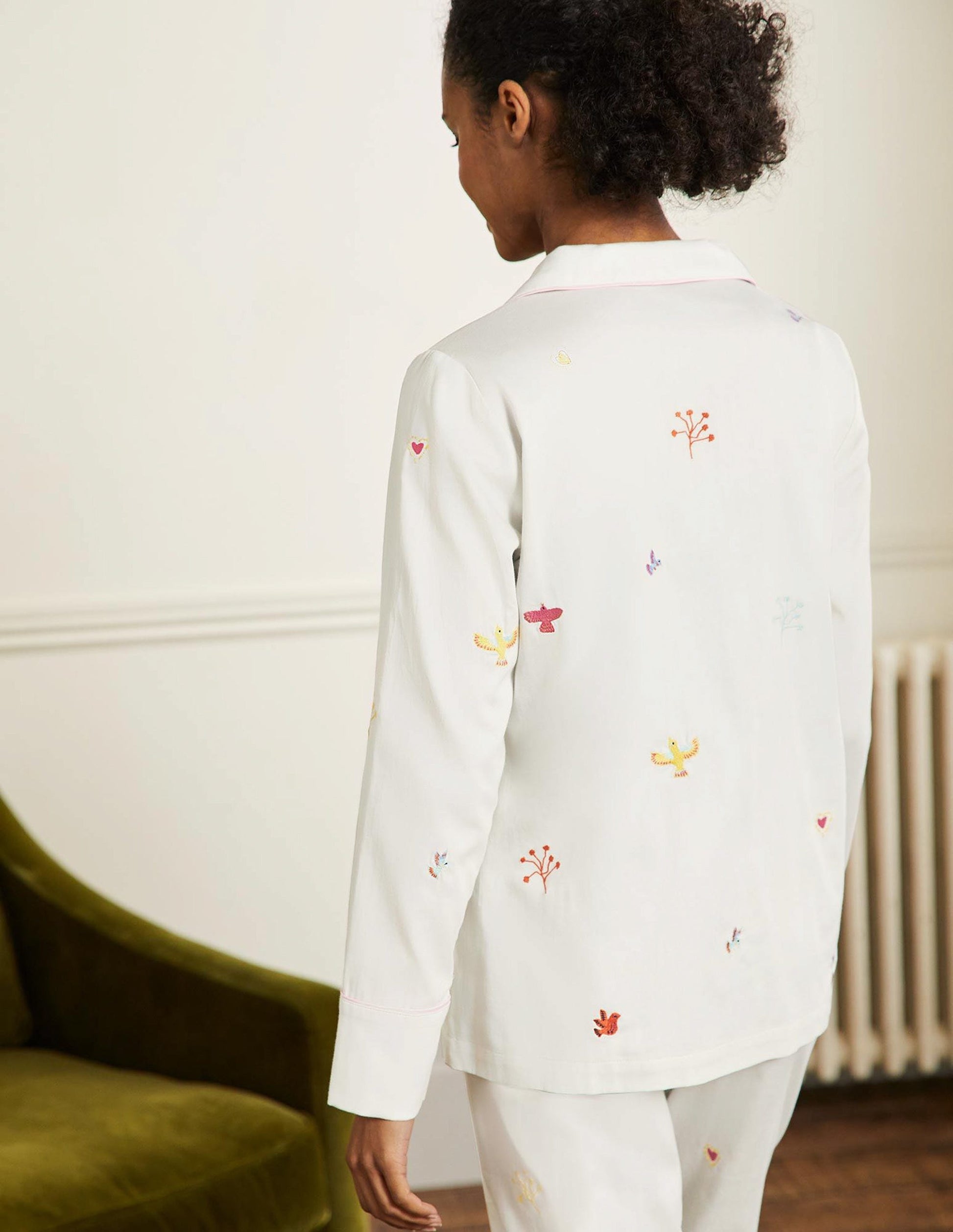 Long Sleeve Pyjama Shirt-Ivory, Embroidery-3
