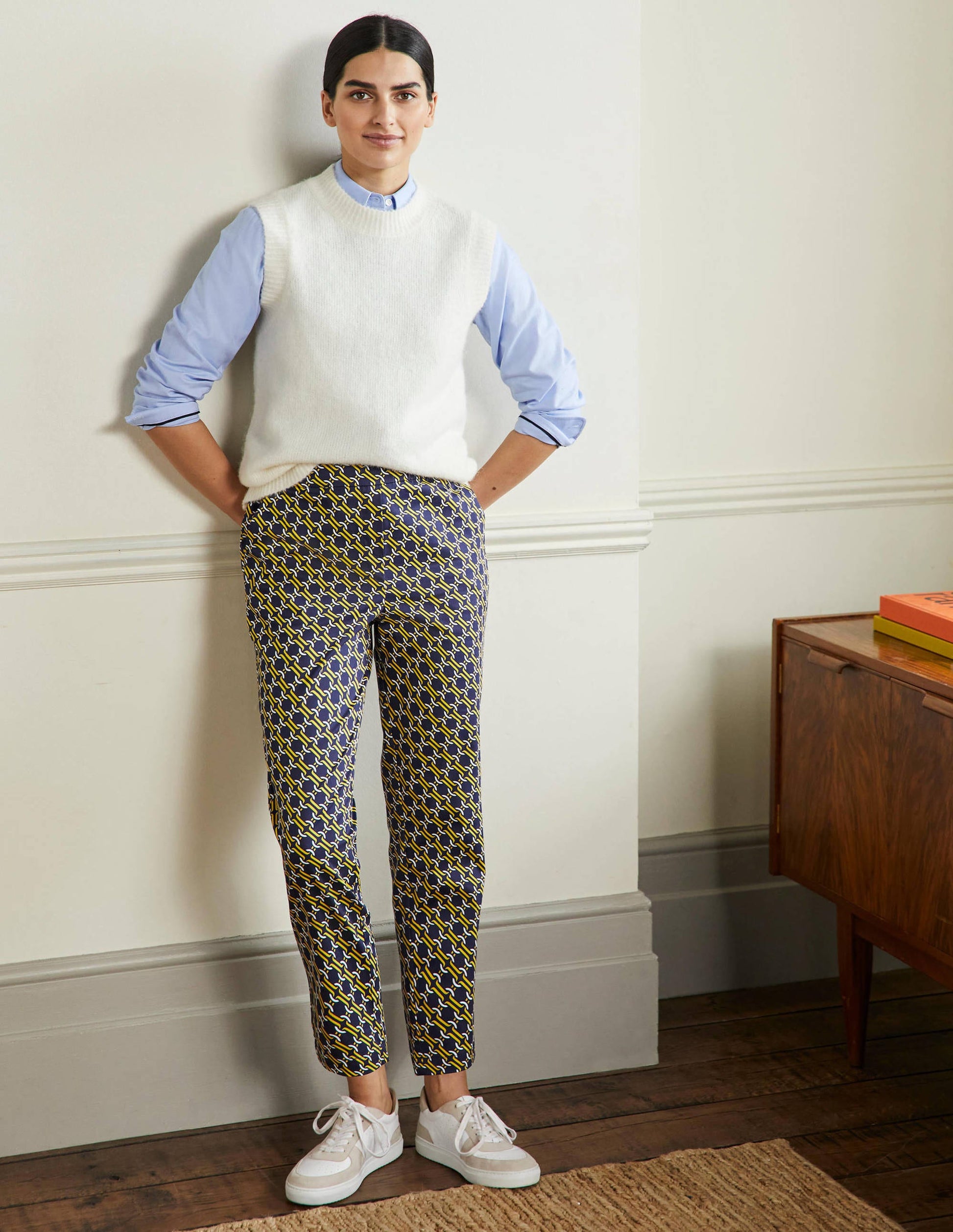 Pull On Trousers-Navy, Chain Geo-1