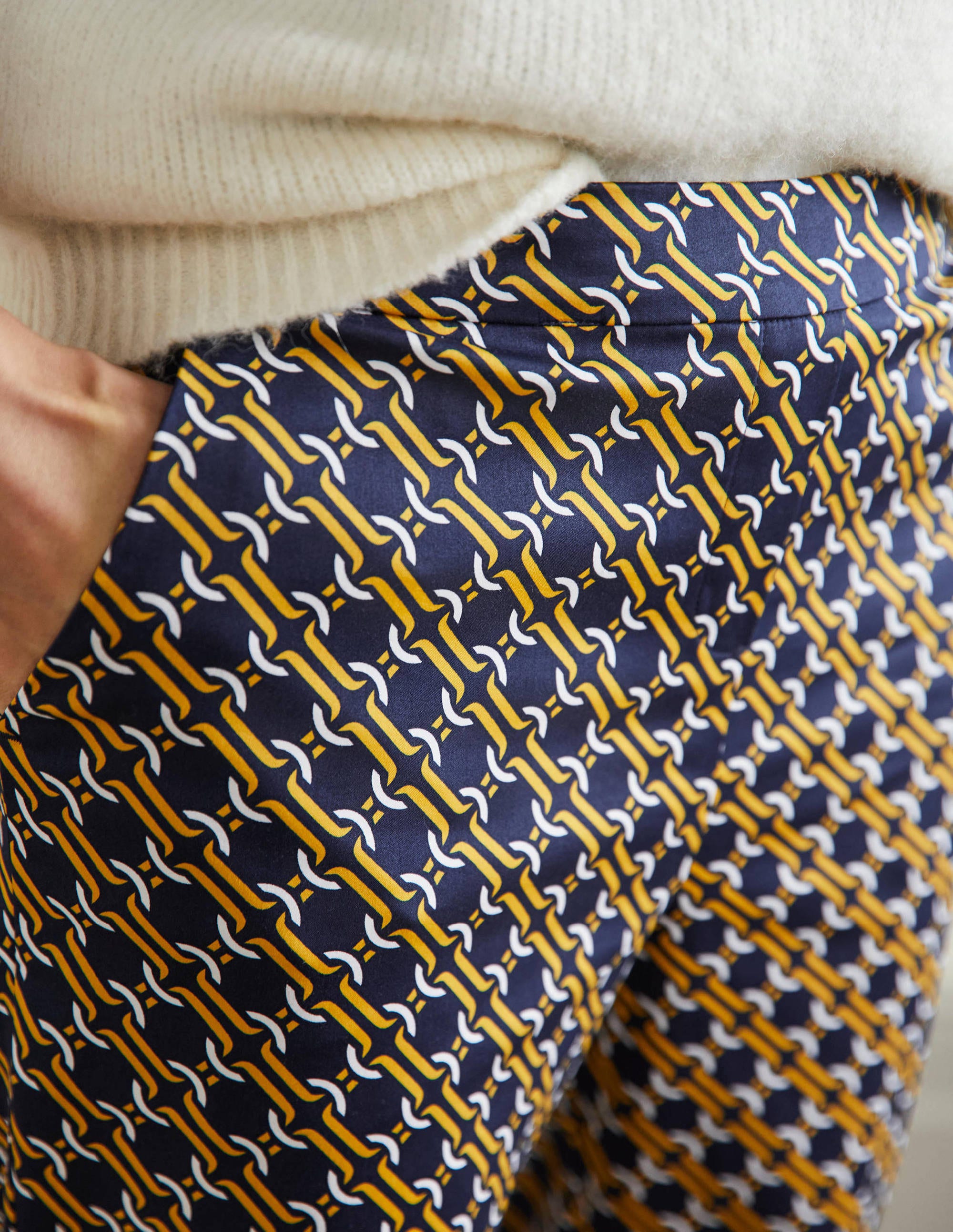 Pull On Trousers-Navy, Chain Geo - Image 2