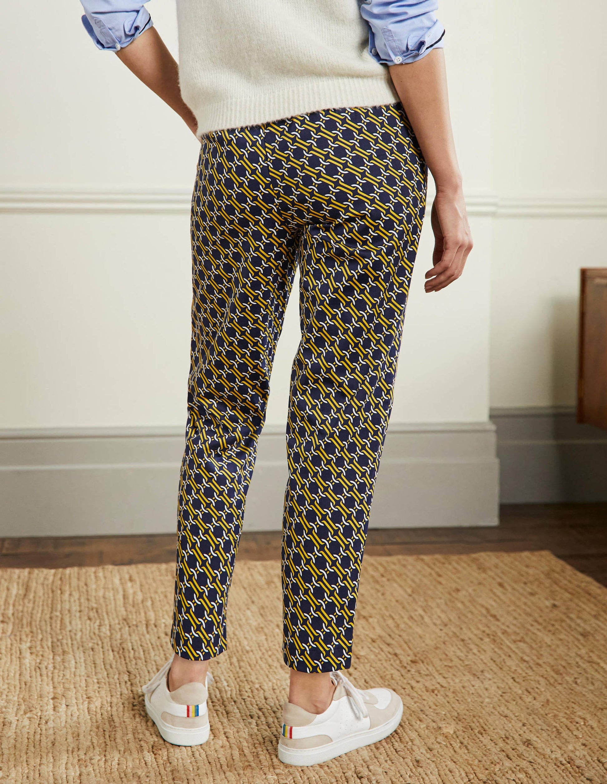 Pull On Trousers-Navy, Chain Geo-3