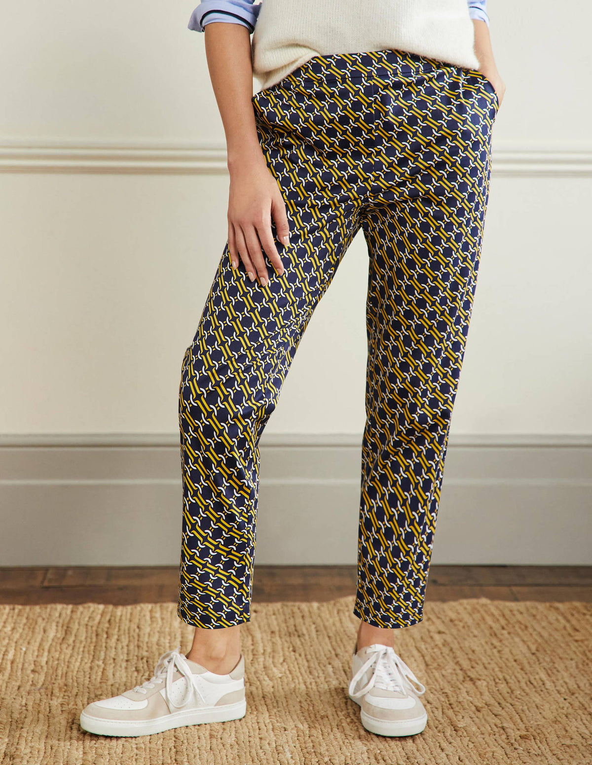 Pull On Trousers-Navy, Chain Geo-4