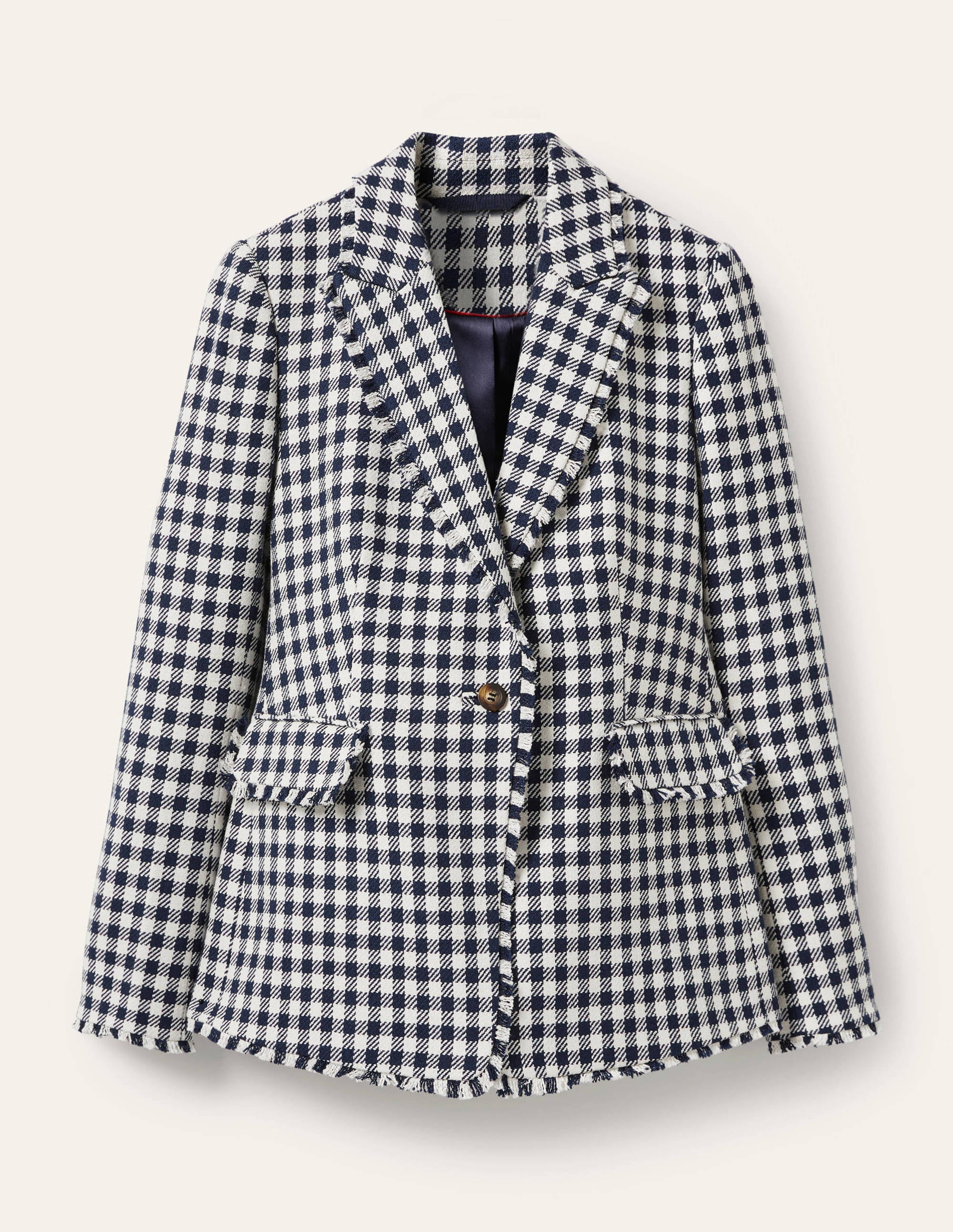 Hever Cotton Twill Blazer-French Navy Gingham - Image 7