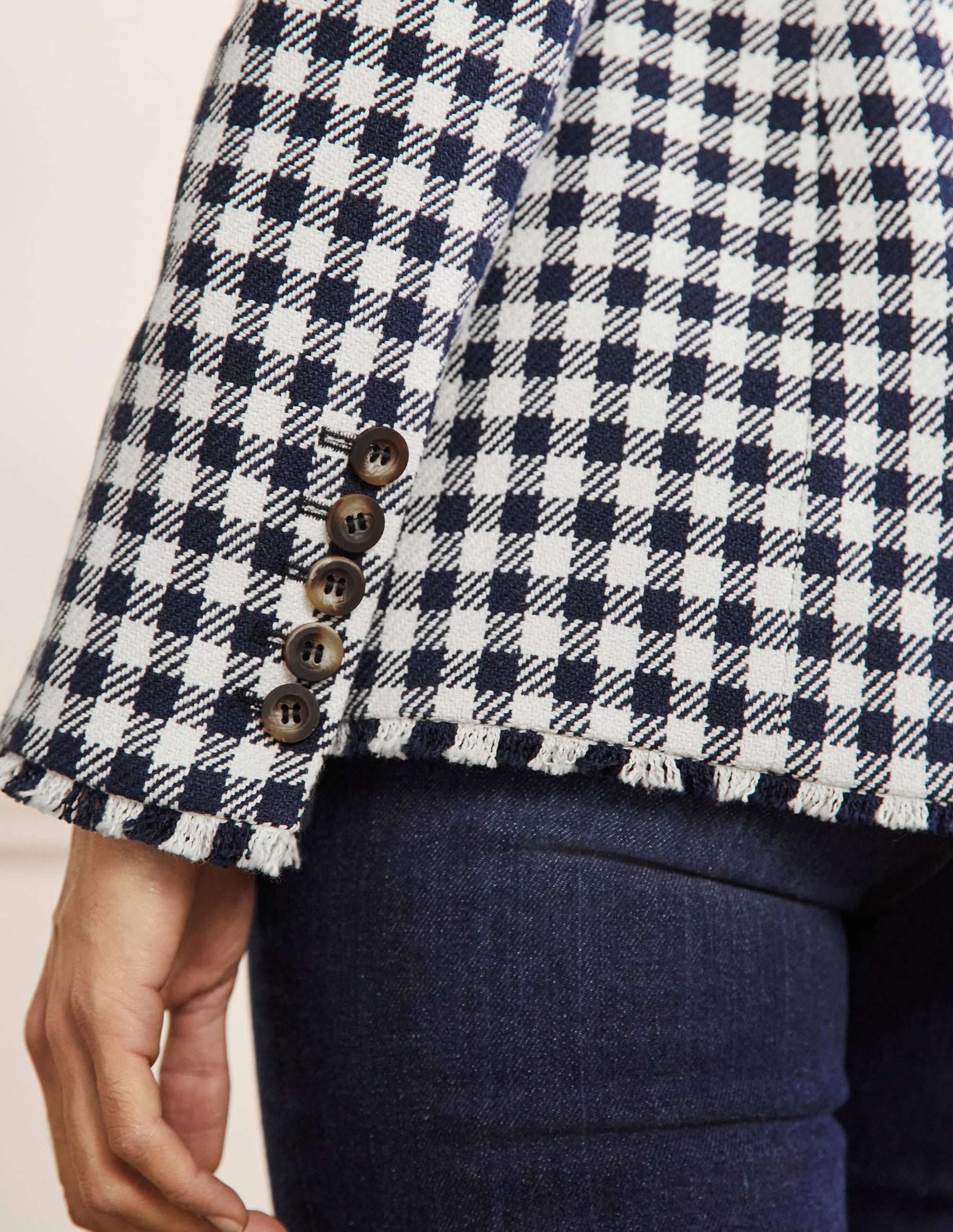 Hever Cotton Twill Blazer-French Navy Gingham - Image 2