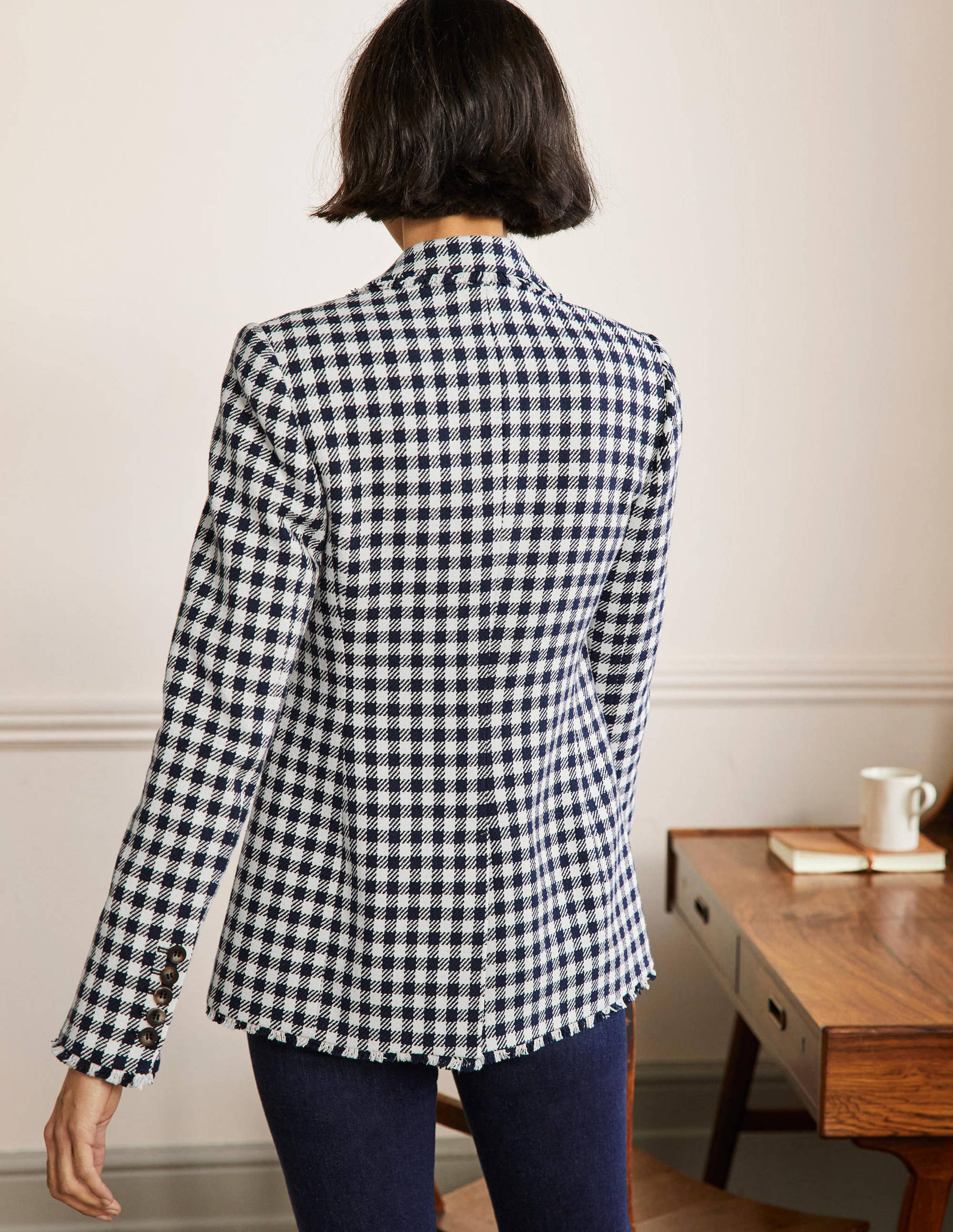 Hever Cotton Twill Blazer-French Navy Gingham - Image 3