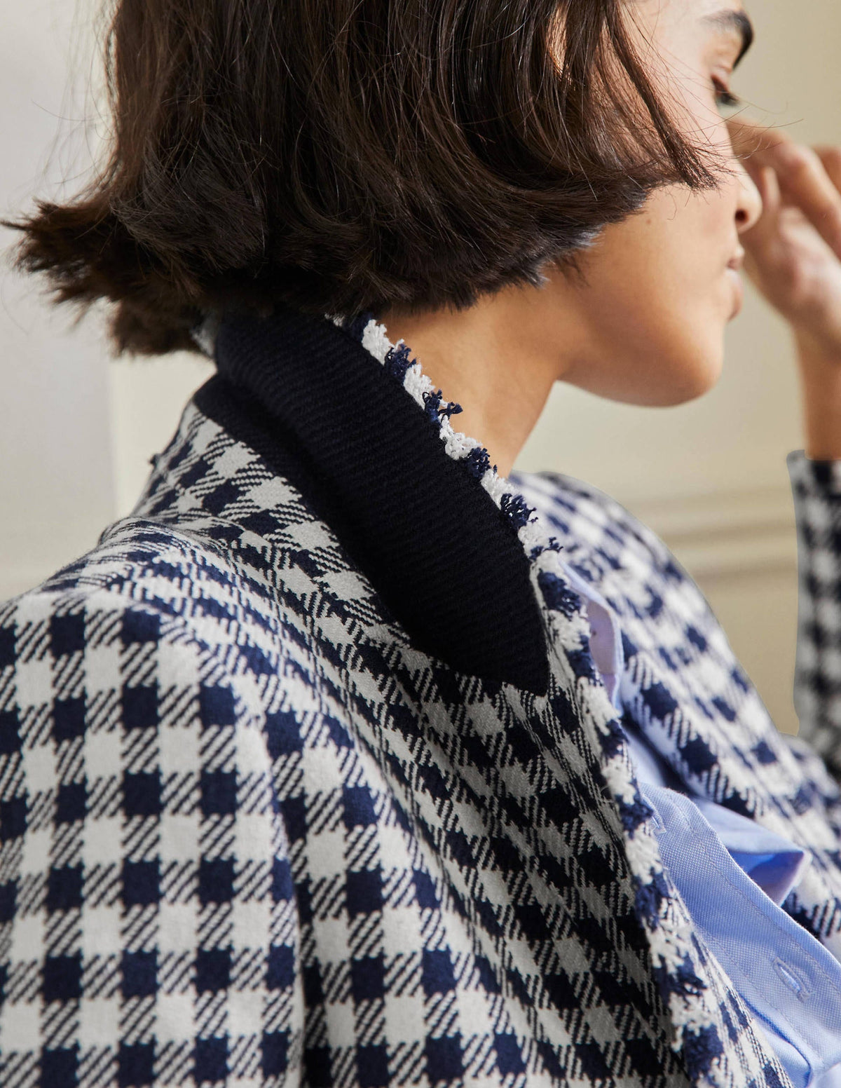 Hever Cotton Twill Blazer-French Navy Gingham - Image 5