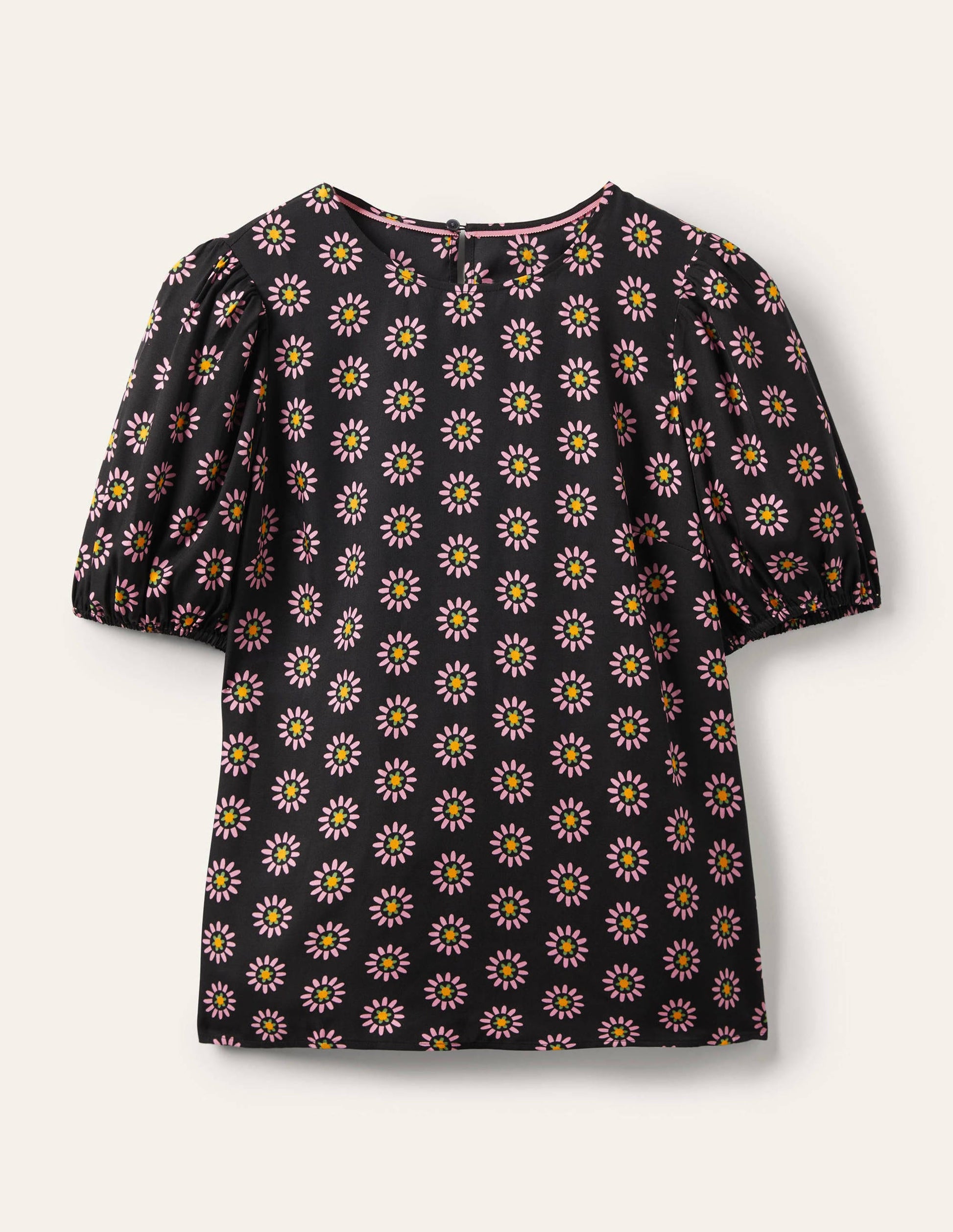 Adriana Puff Sleeve Top-Black and Formica Pink, Daisy-6