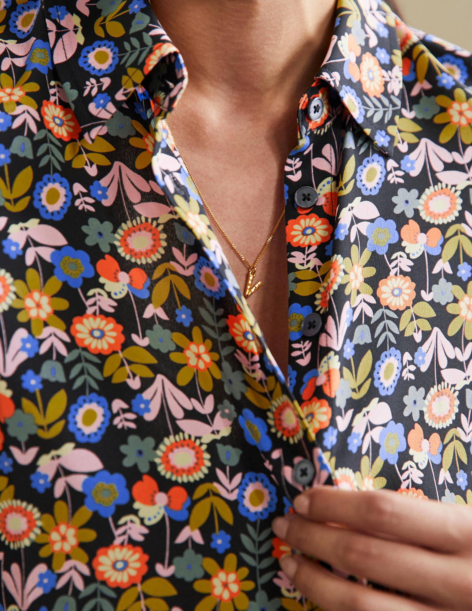 Silk Shirt-Black, Flora Bloom - Image 2