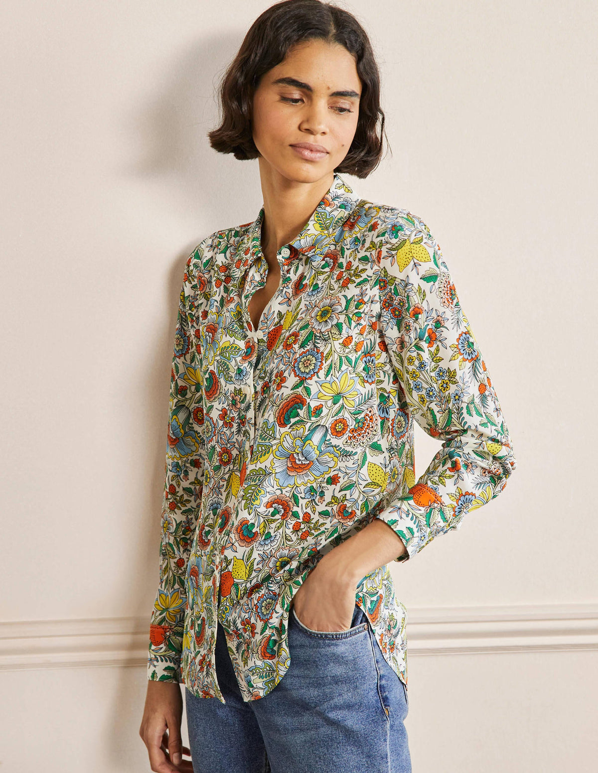 Silk Shirt-Ivory, Tropic Meadow - Image 1