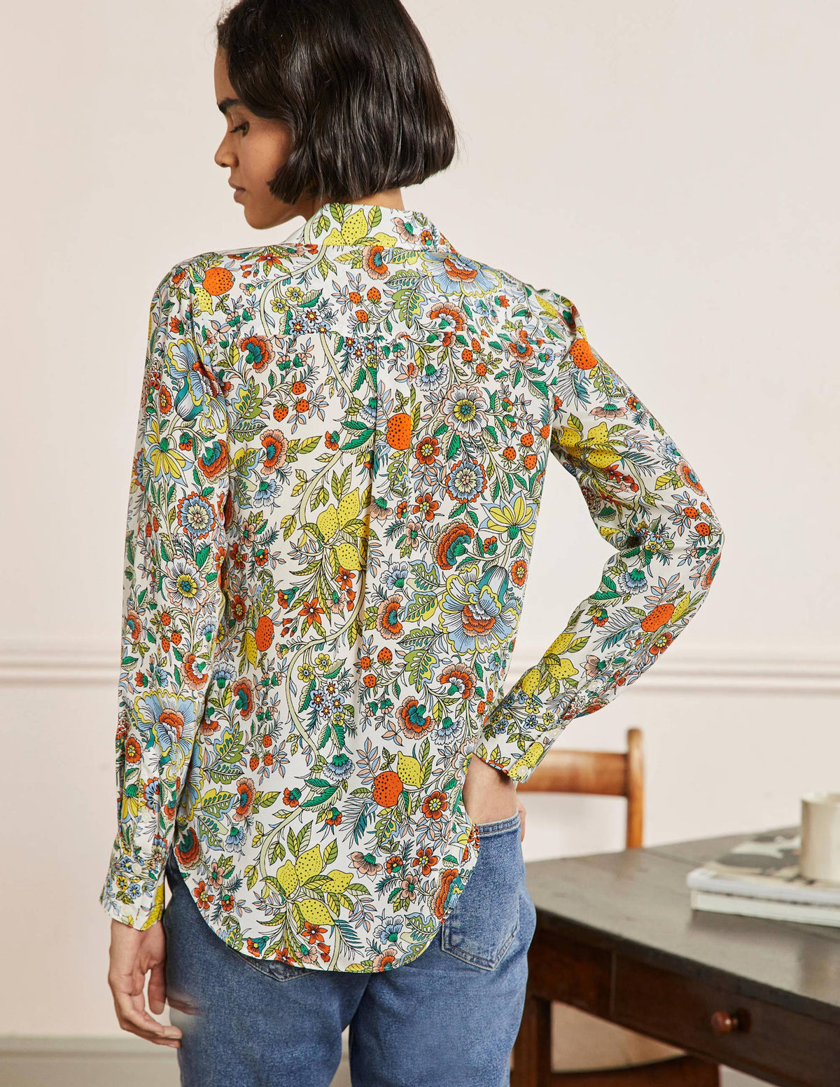 Silk Shirt-Ivory, Tropic Meadow-3