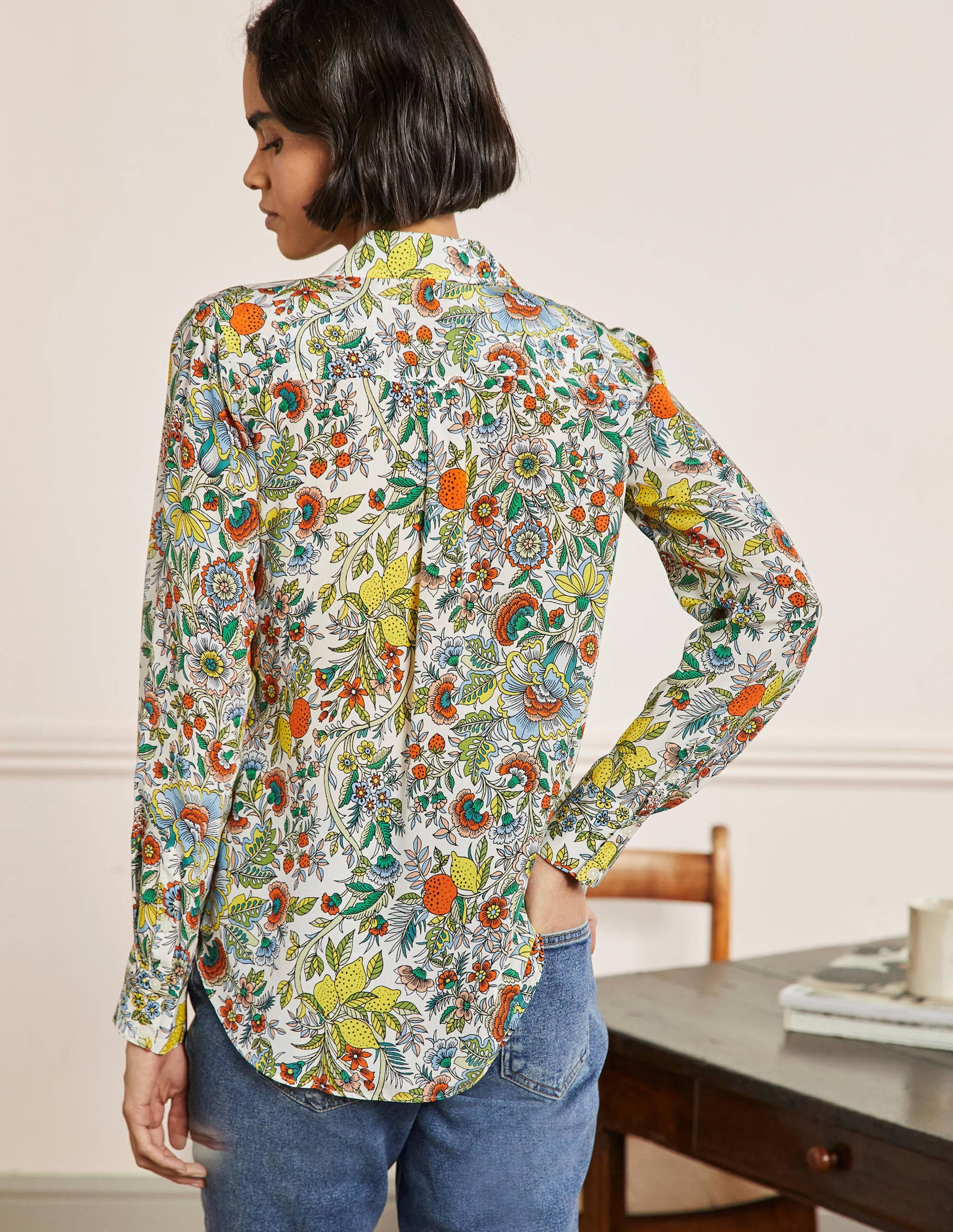 Silk Shirt-Ivory, Tropic Meadow - Image 3