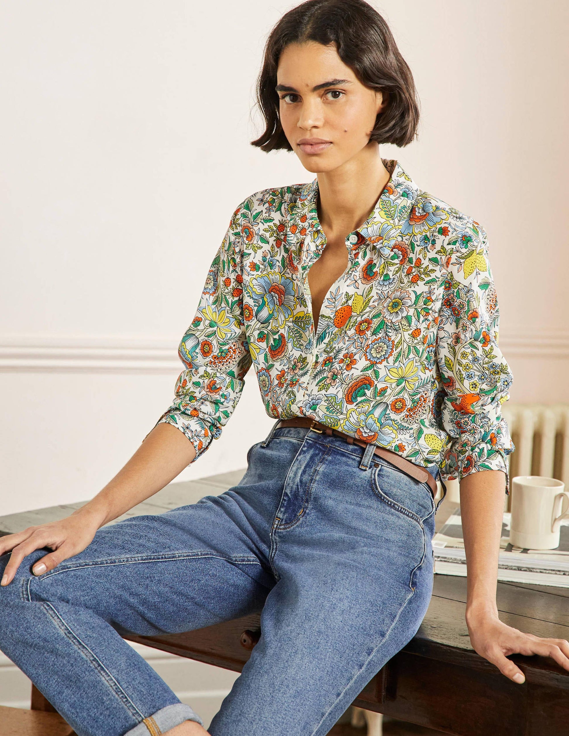 Silk Shirt-Ivory, Tropic Meadow-4