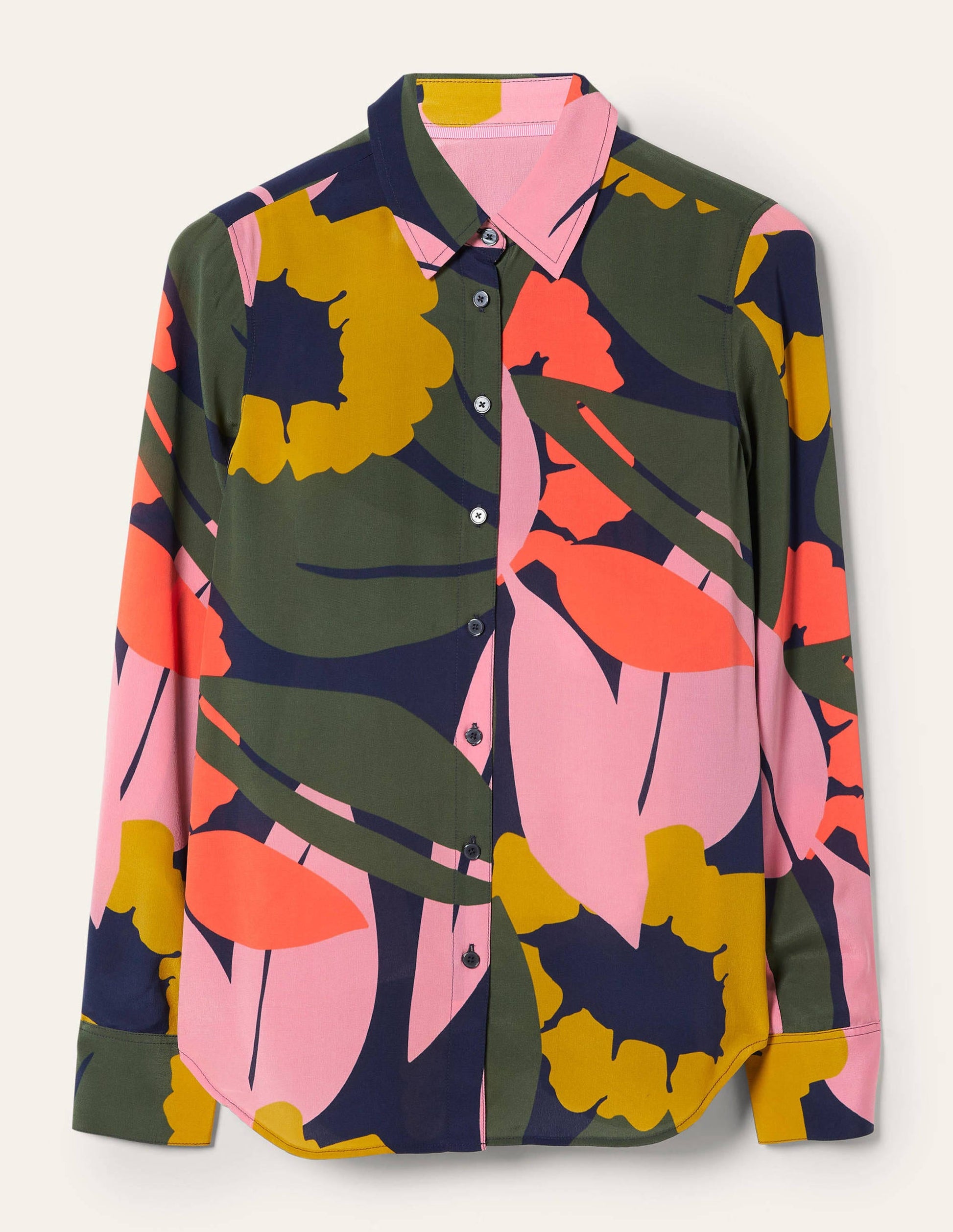 Silk Shirt-French Navy, Abstract Bloom-5