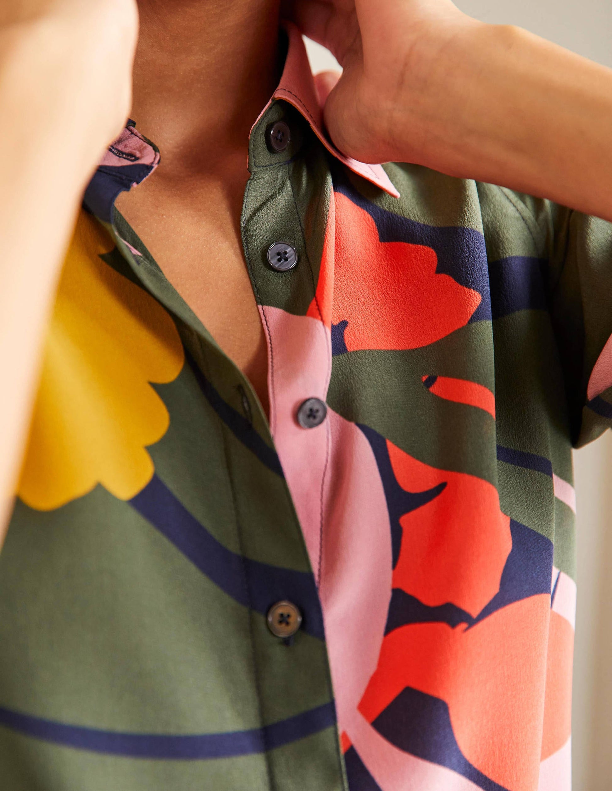 Silk Shirt-French Navy, Abstract Bloom-2