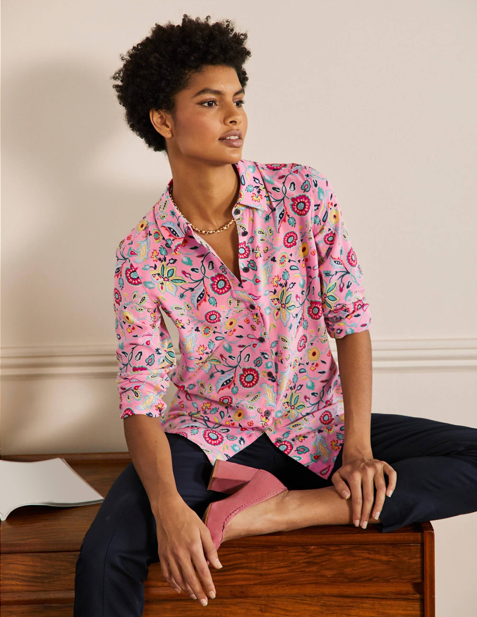 Silk Shirt-Sachet Pink, Opulent Paradise - Image 1