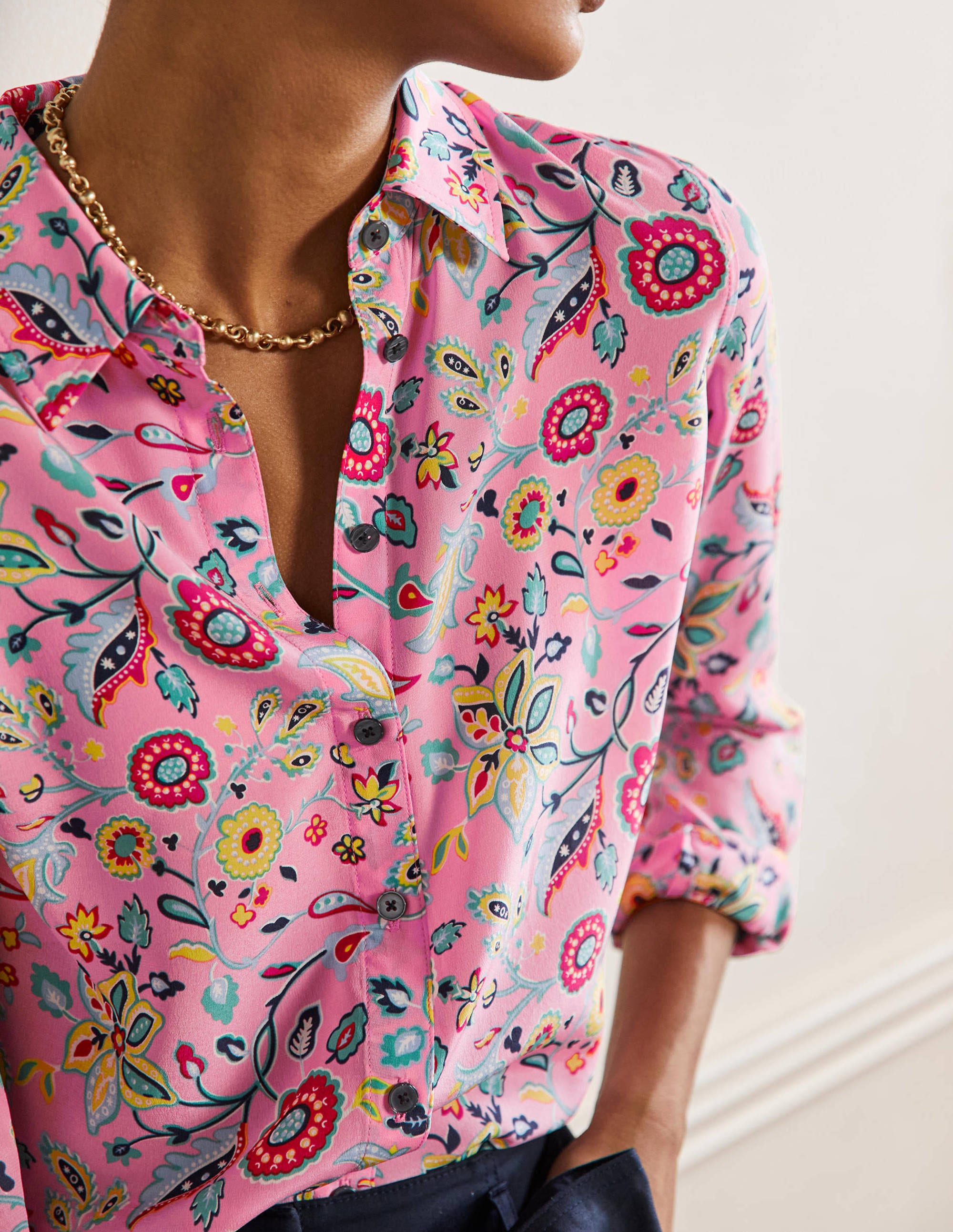 Silk Shirt-Sachet Pink, Opulent Paradise - Image 2