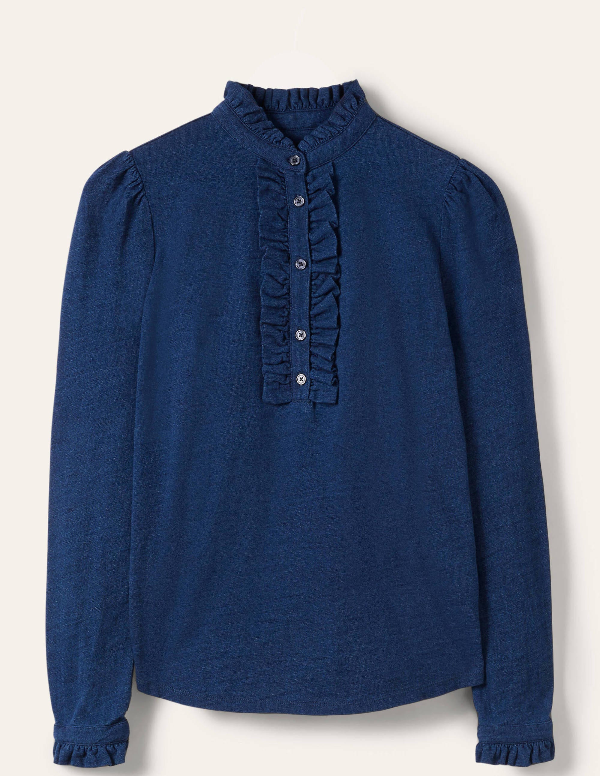 Ruffle Front Jersey Top-Mid Indigo - Image 5