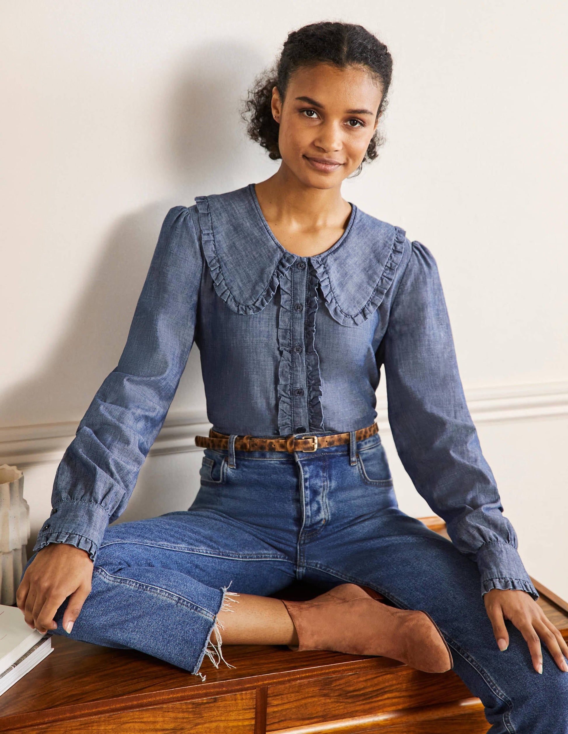 Statement Collar Shirt-Denim-1