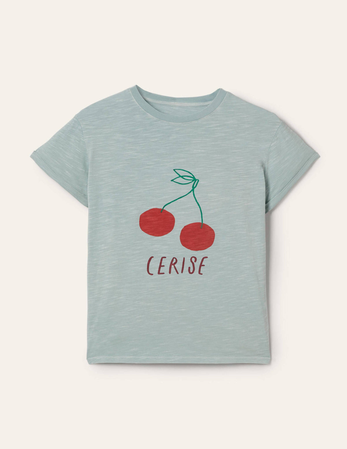 Turn Up Cuff Cotton T-shirt-Dawn Sky, Cherry - Image 5