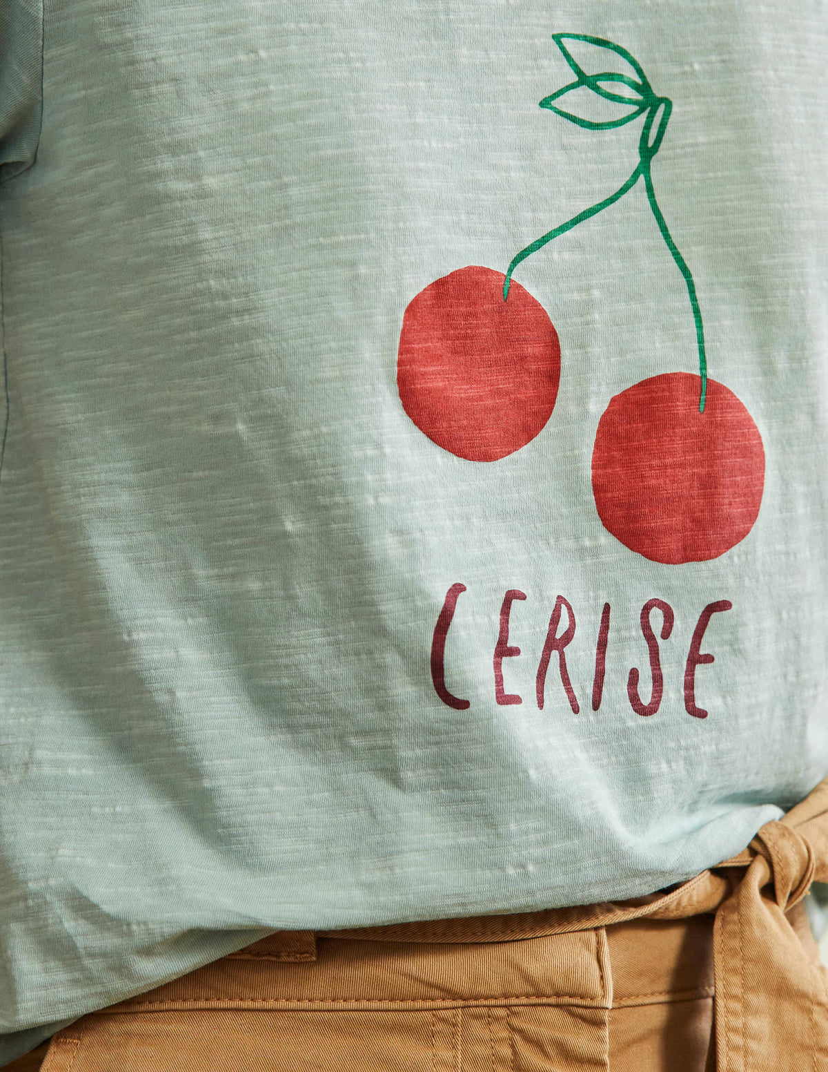 Turn Up Cuff Cotton T-shirt-Dawn Sky, Cherry - Image 2