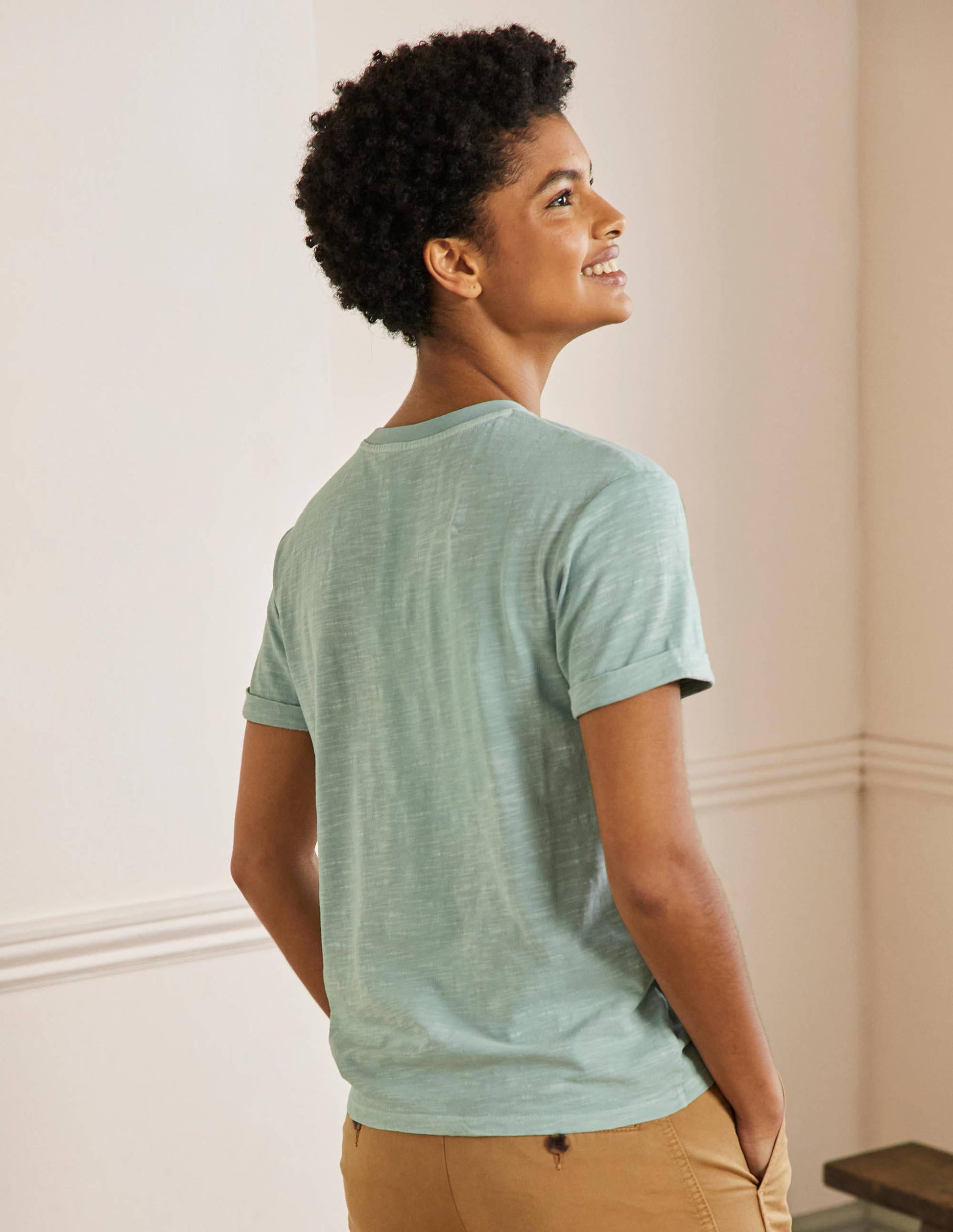 Turn Up Cuff Cotton T-shirt-Dawn Sky, Cherry-3