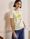 Turn Up Cuff Cotton T-shirt-Ivory, Lemon