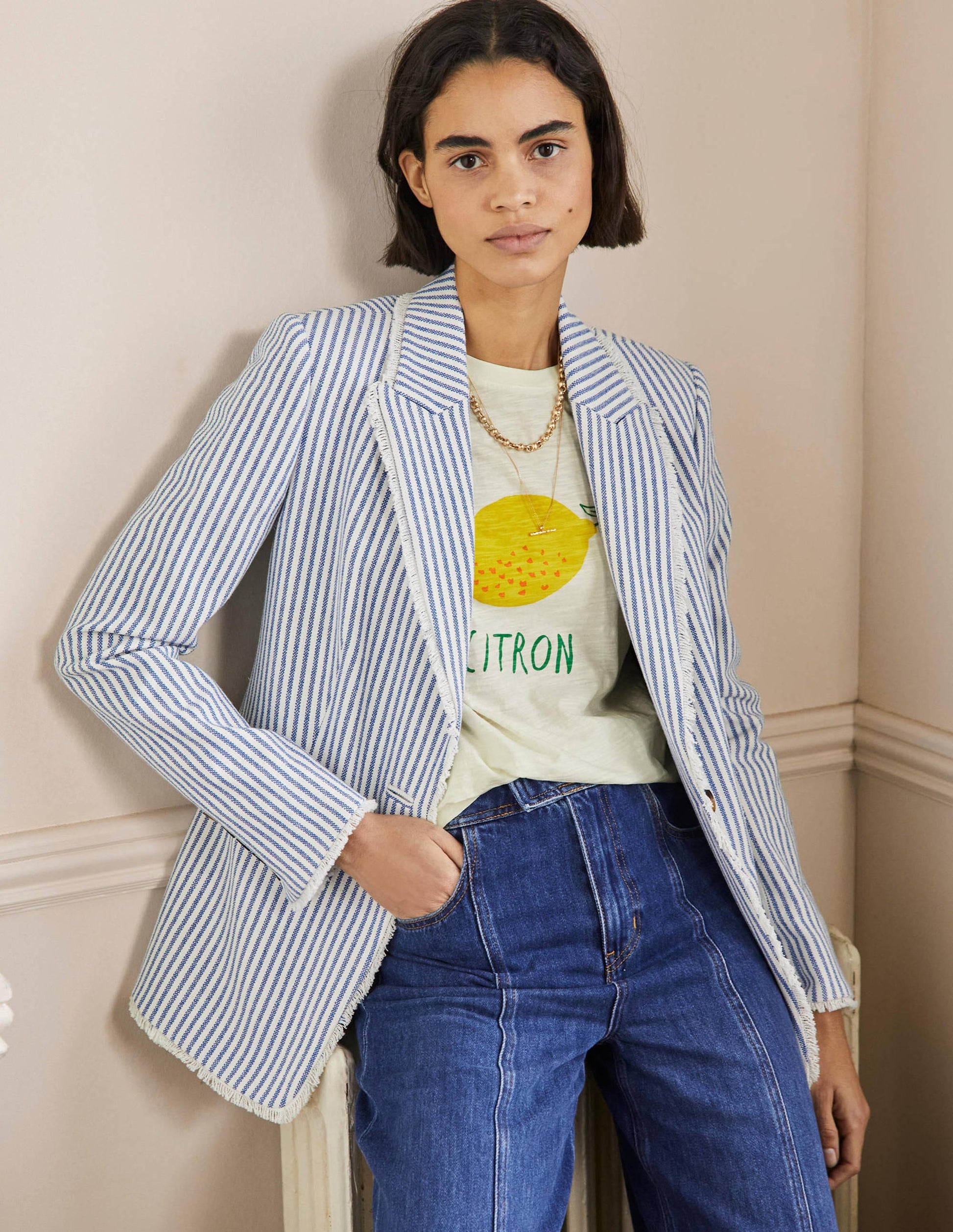 Turn Up Cuff Cotton T-shirt-Ivory, Lemon-4