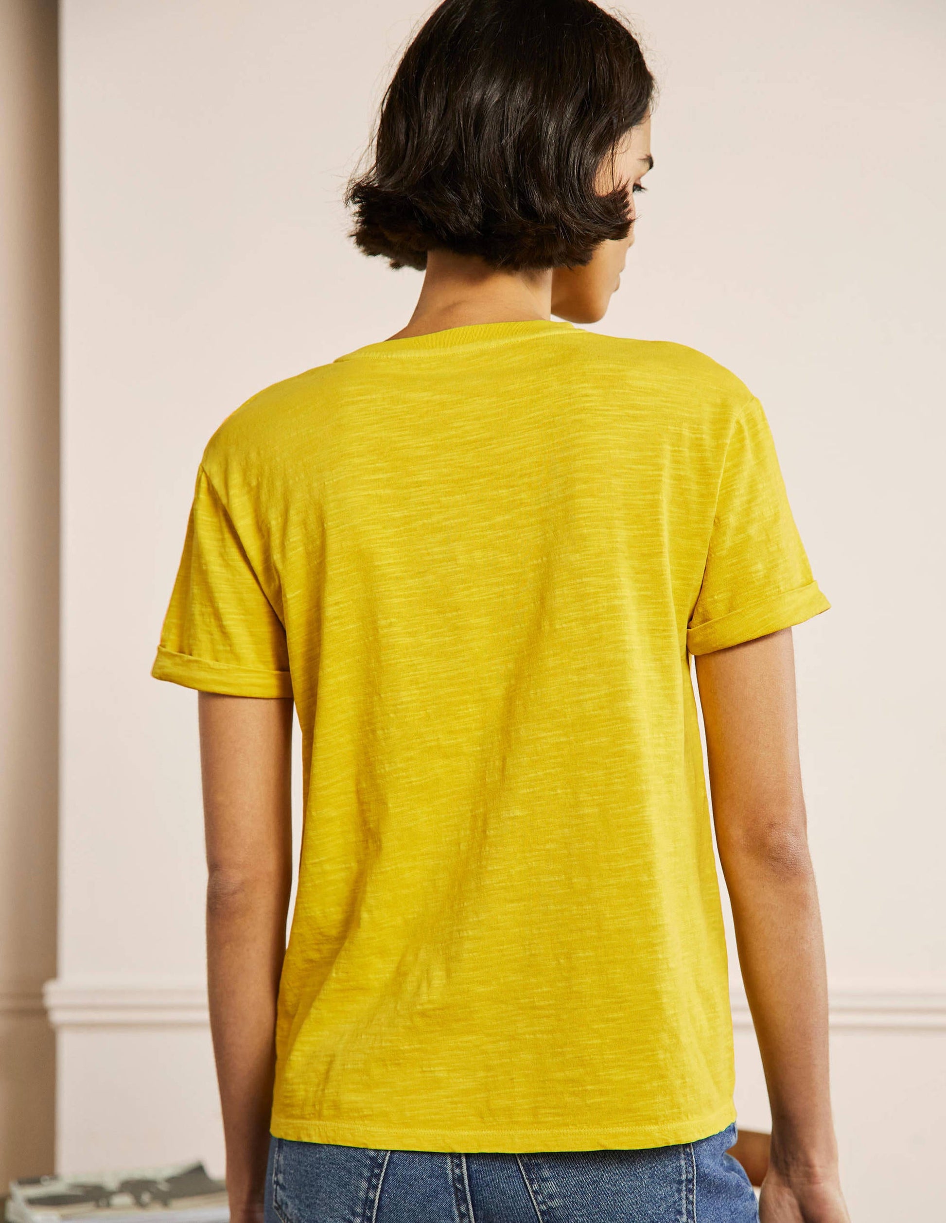 Turn Up Cuff Cotton T-shirt-Pale Lemon, Pineapple-3