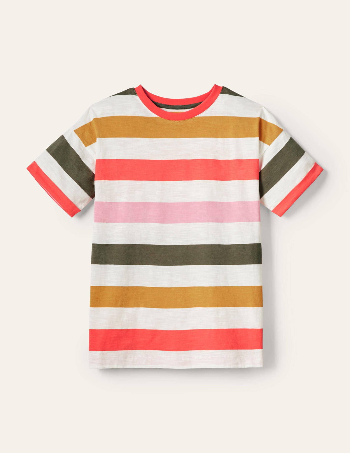 Turn Up Cuff Cotton T-shirt-Formica Pink, Hot Coral Multi - Image 5