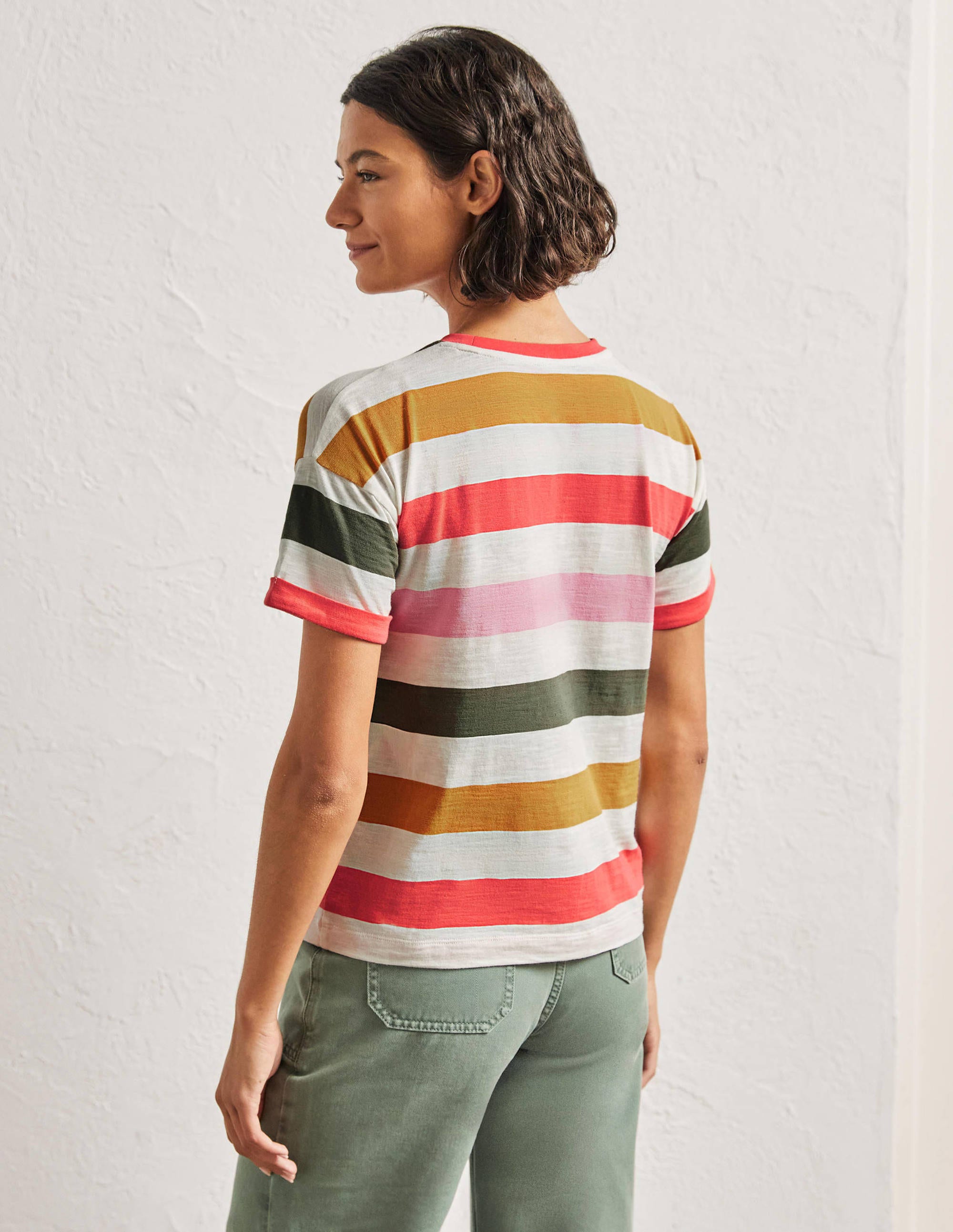 Turn Up Cuff Cotton T-shirt-Formica Pink, Hot Coral Multi - Image 3
