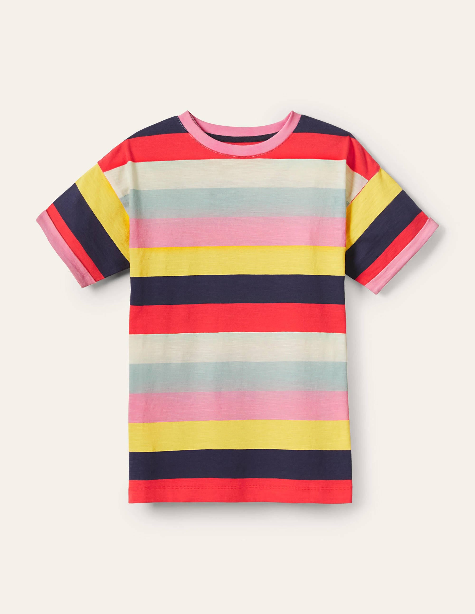 Turn Up Cuff Cotton T-shirt-Spring Blossom, Daffodil Multi - Image 5