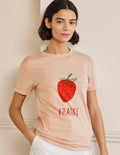 Turn Up Cuff Cotton T-shirt-Milkshake, Strawberry