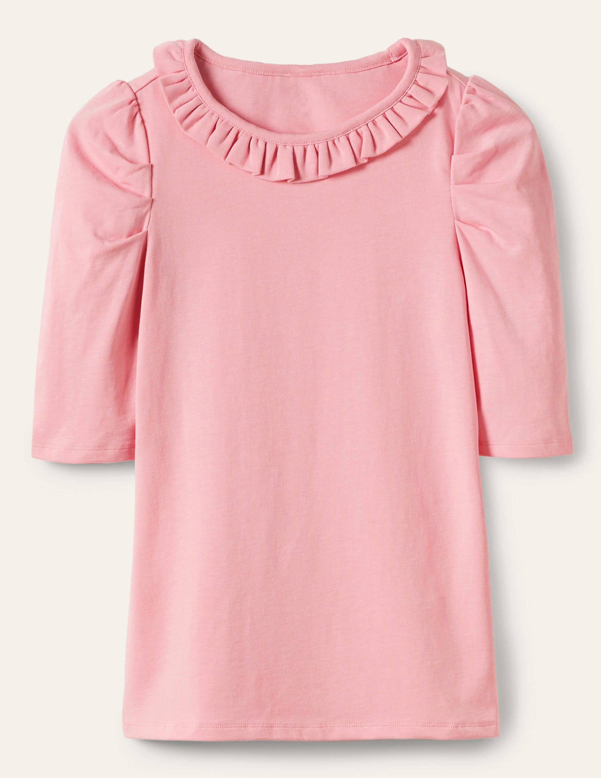 Puff Sleeve Frill Neck T-Shirt-Cameo Pink - Image 5
