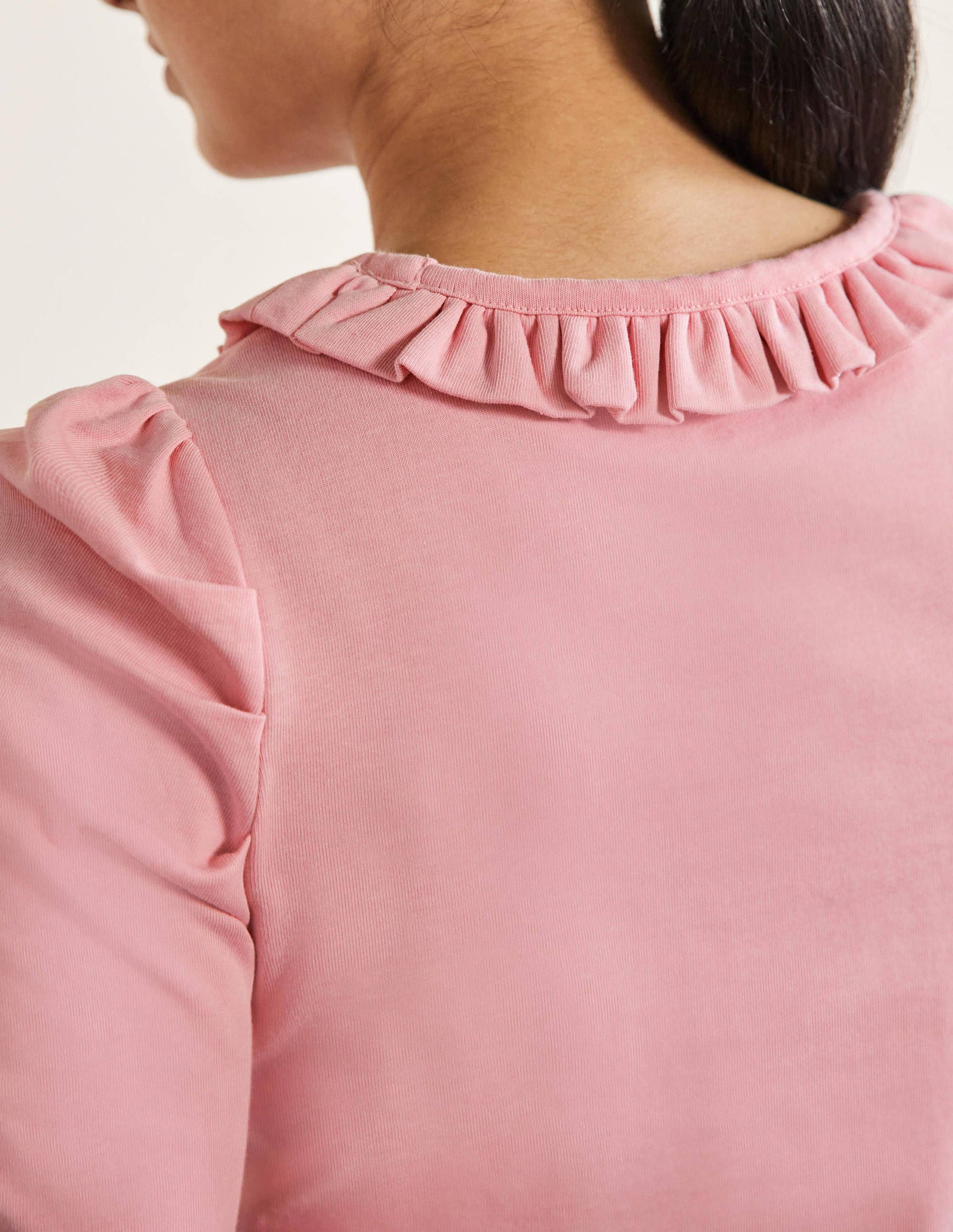 Puff Sleeve Frill Neck T-Shirt-Cameo Pink-2