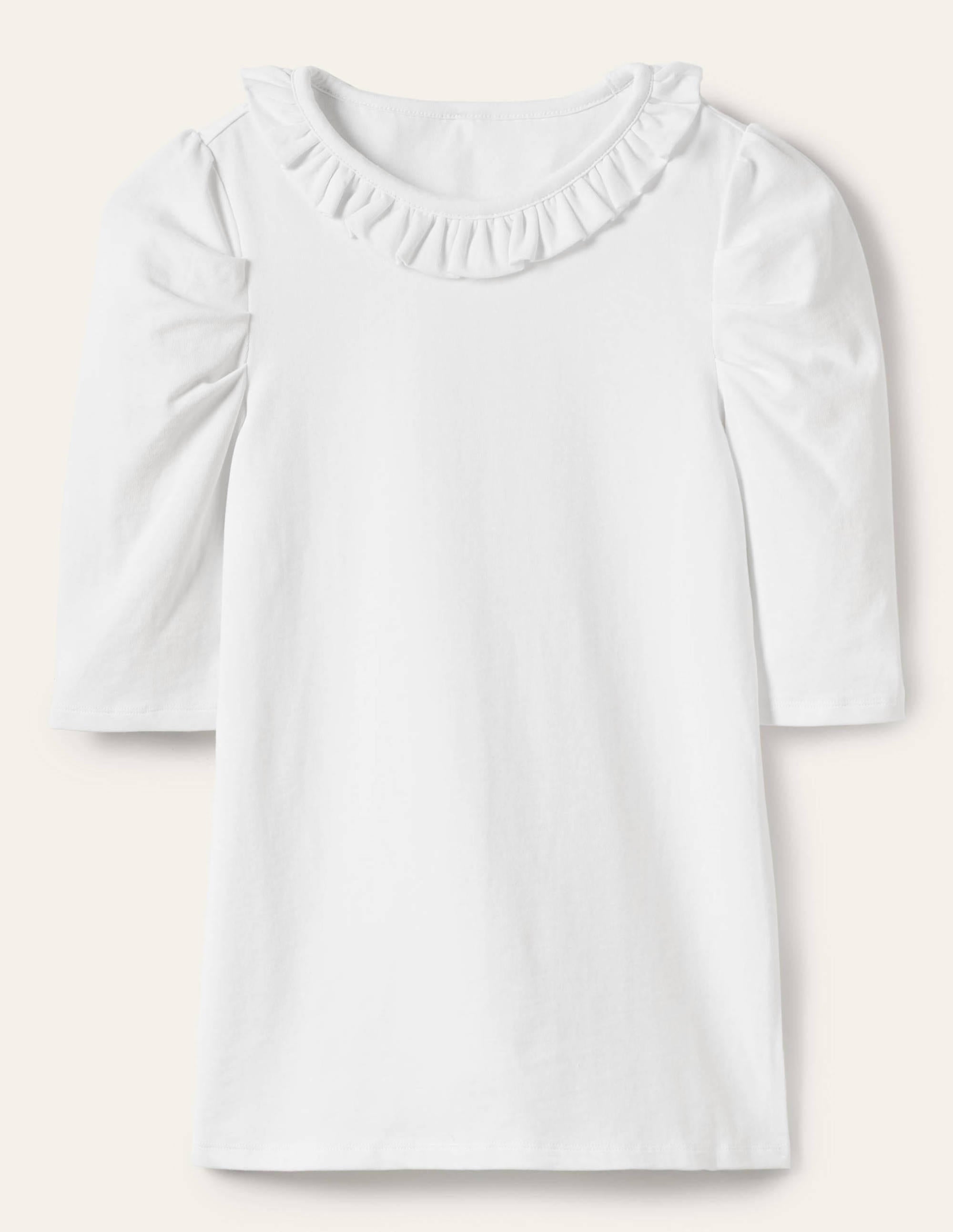 Puff Sleeve Frill Neck T-Shirt-White - Image 5
