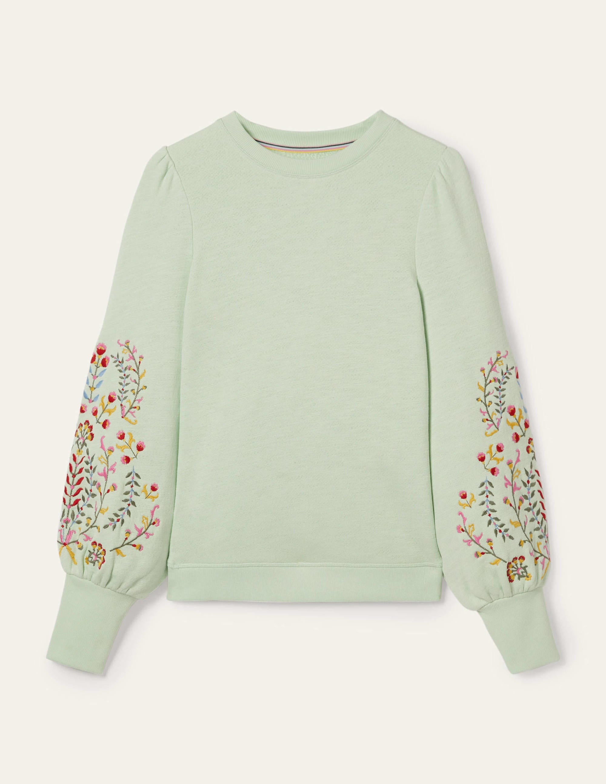 Embroidered Blouson Sweatshirt-Avocado Cream, Embroidery - Image 7
