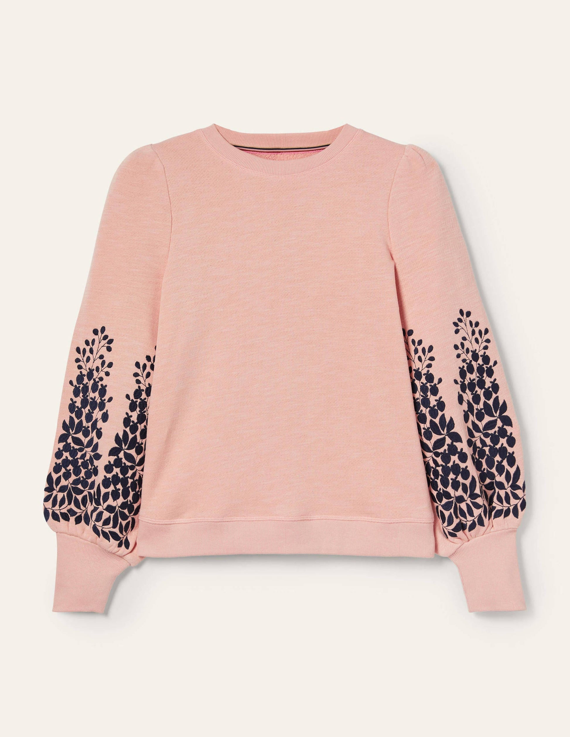 Embroidered Blouson Sweatshirt-Milkshake, Navy Embroidery-5