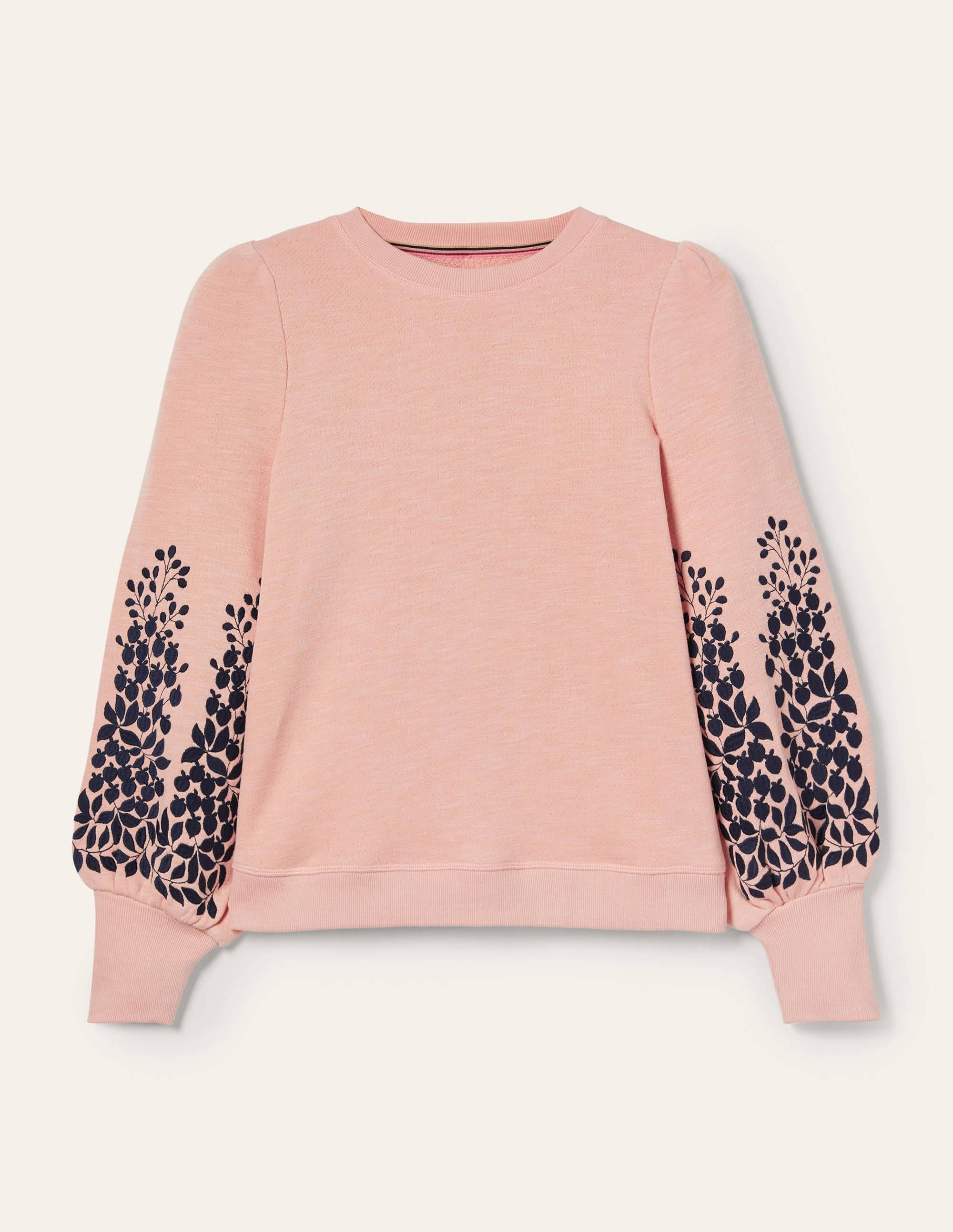 Embroidered Blouson Sweatshirt-Milkshake, Navy Embroidery - Image 5