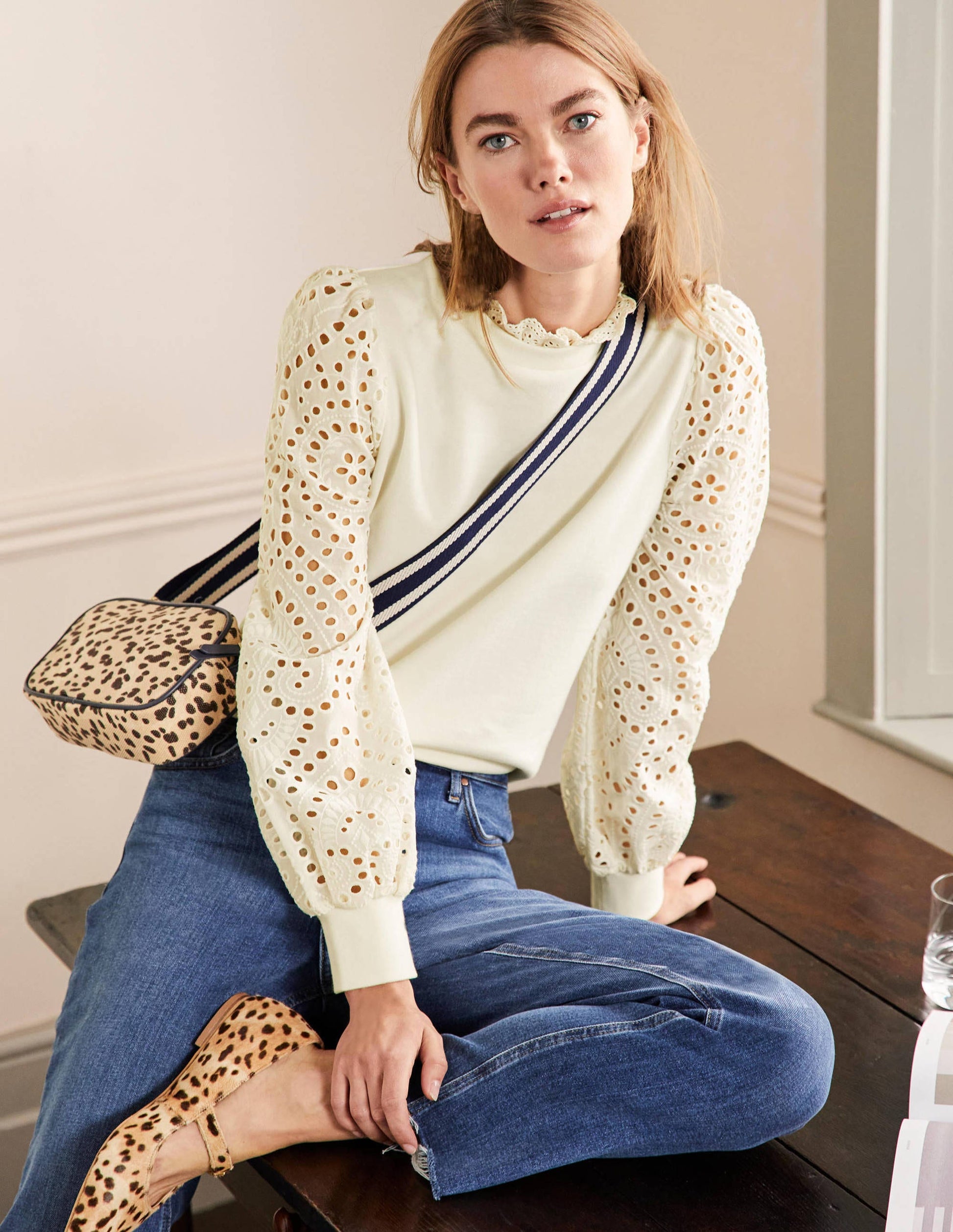 Broderie Blouson Sweatshirt-Ivory-1