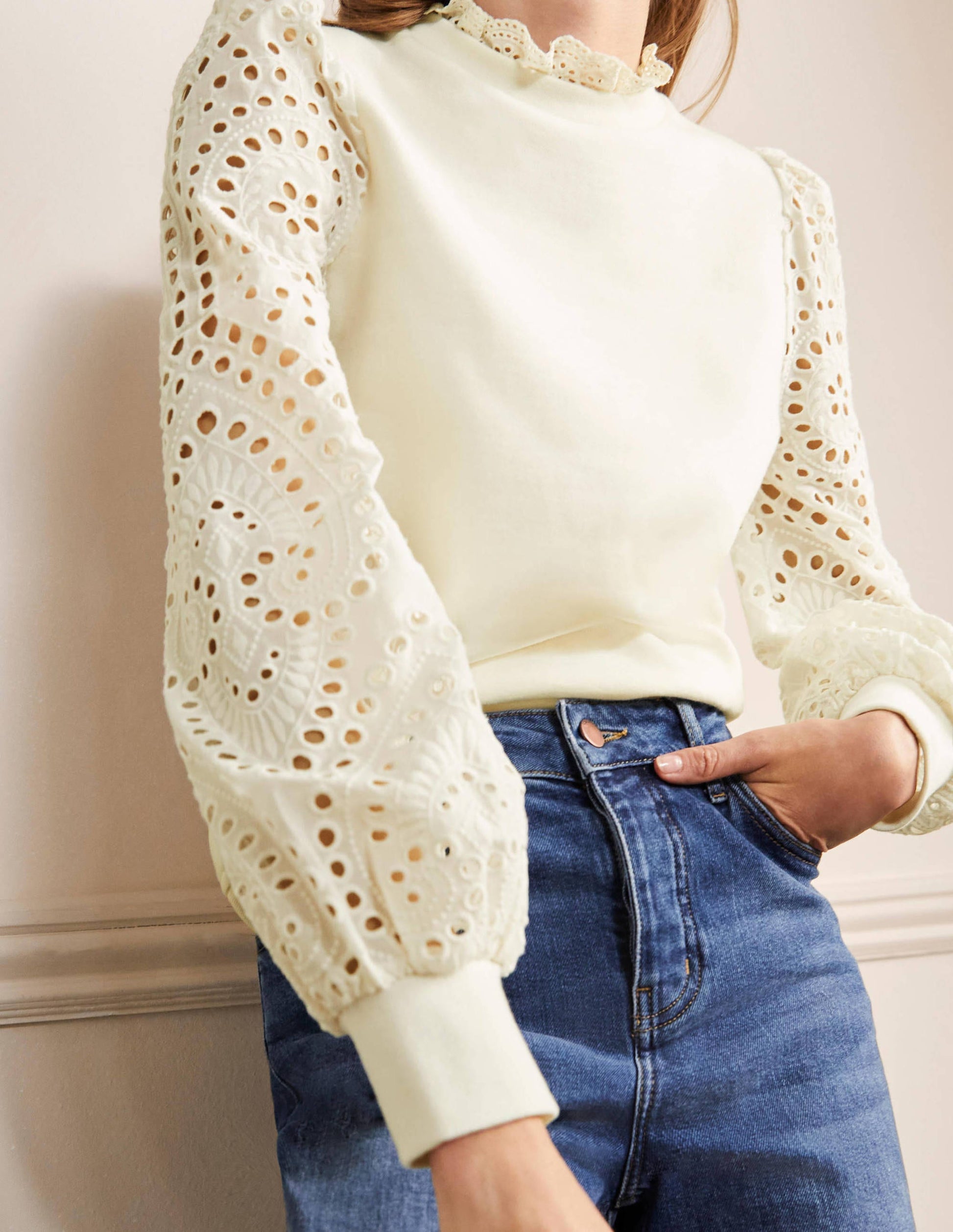 Broderie Blouson Sweatshirt-Ivory-4