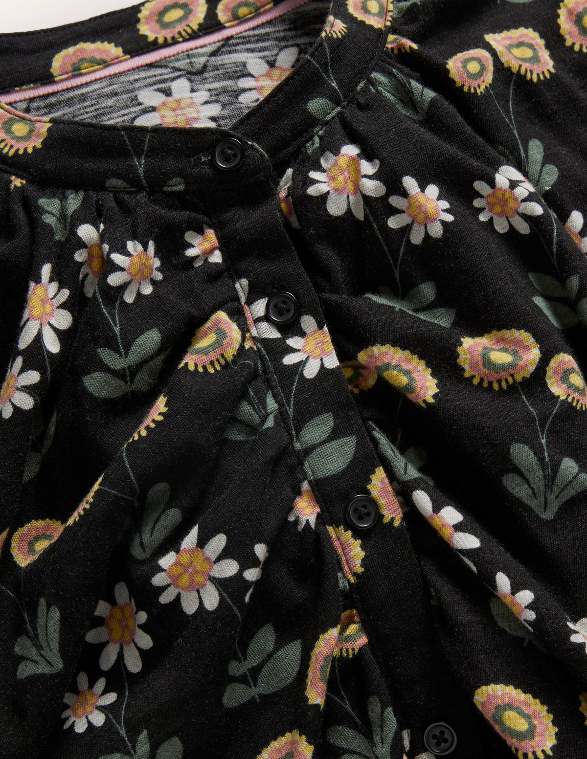 Ruffle Front Jersey Shirt-Black, Delicate Daisy - Image 6