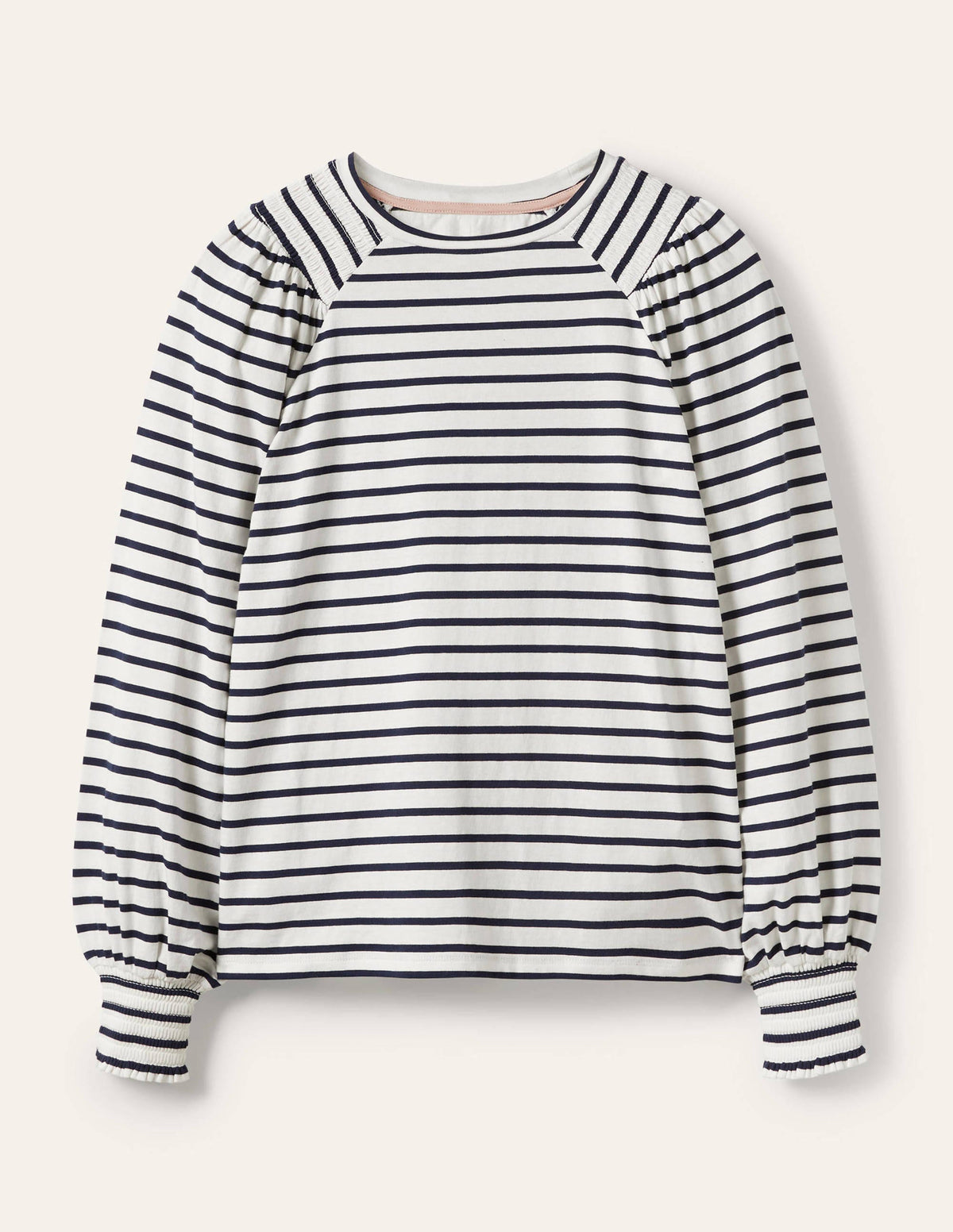 Smocked Blouson Jersey Top-Ivory / Navy Stripe - Image 5
