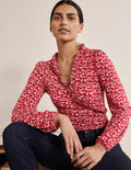 Frill Neck Blouson Wrap Top-Winterberry, Flora Bloom