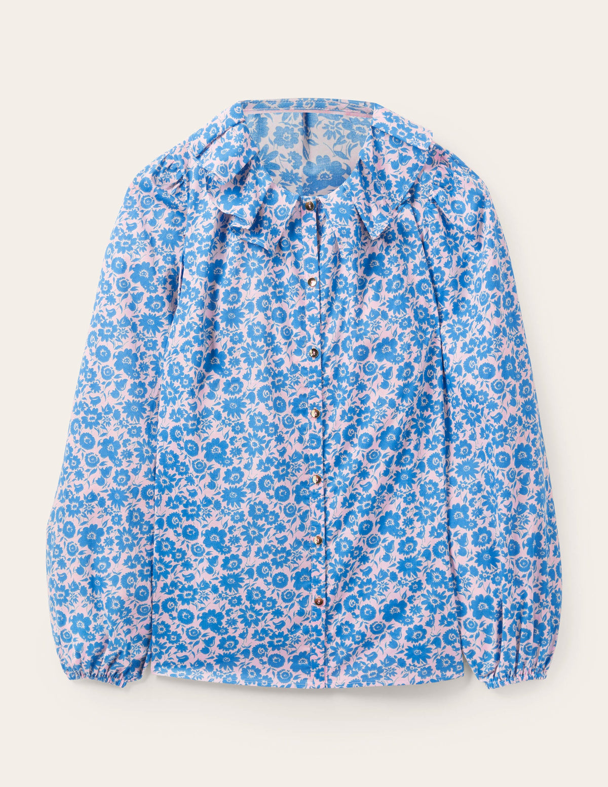 Pleated Collar Blouse-Moroccan Blue Elegant Bloom - Image 5
