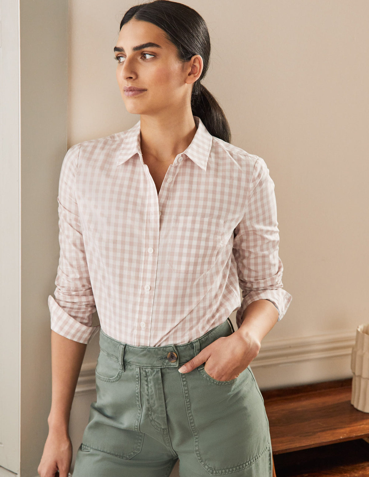 Classic Cotton Shirt-Pink Gingham-1