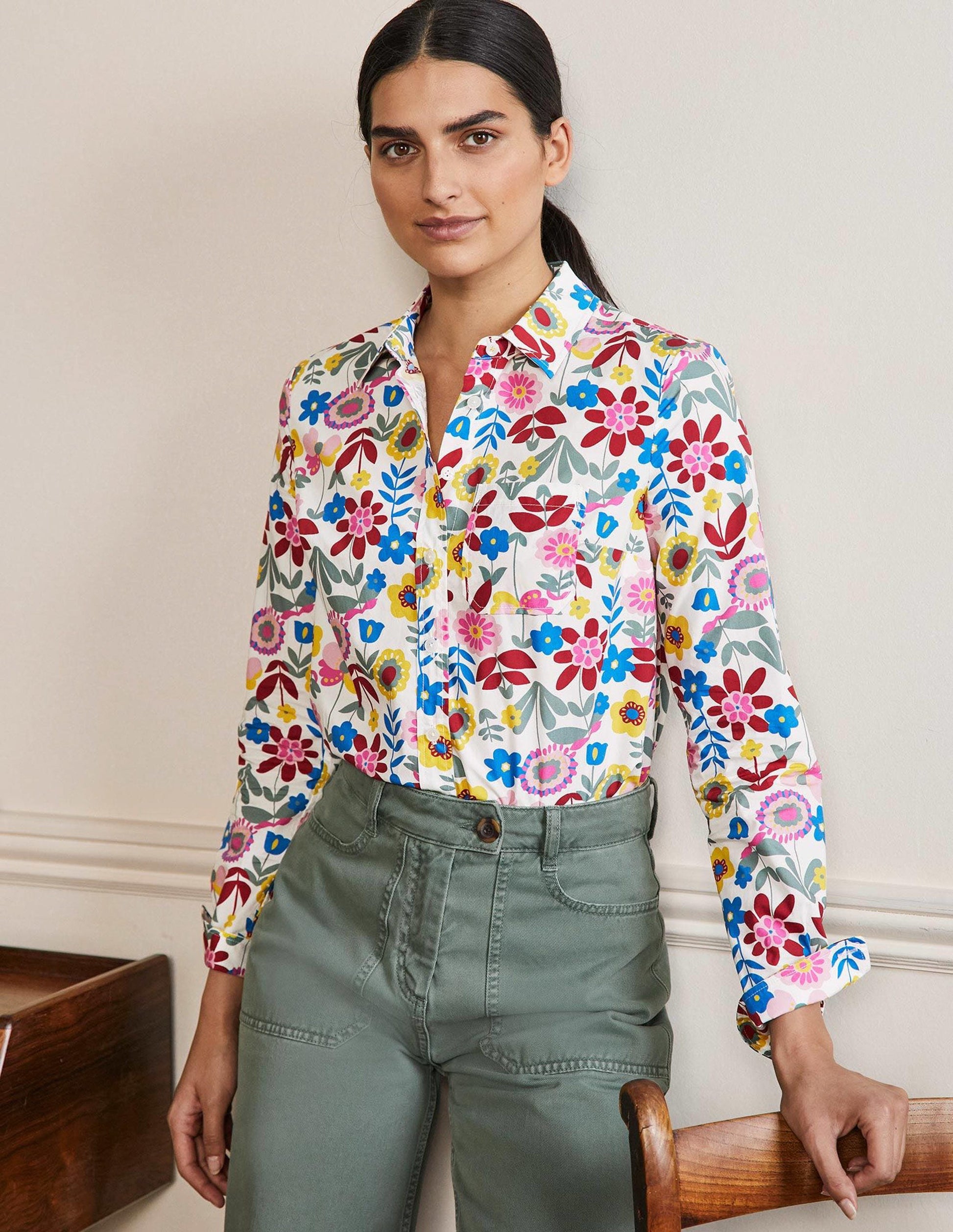 Classic Cotton Shirt-Ivory, Flora Bloom-1