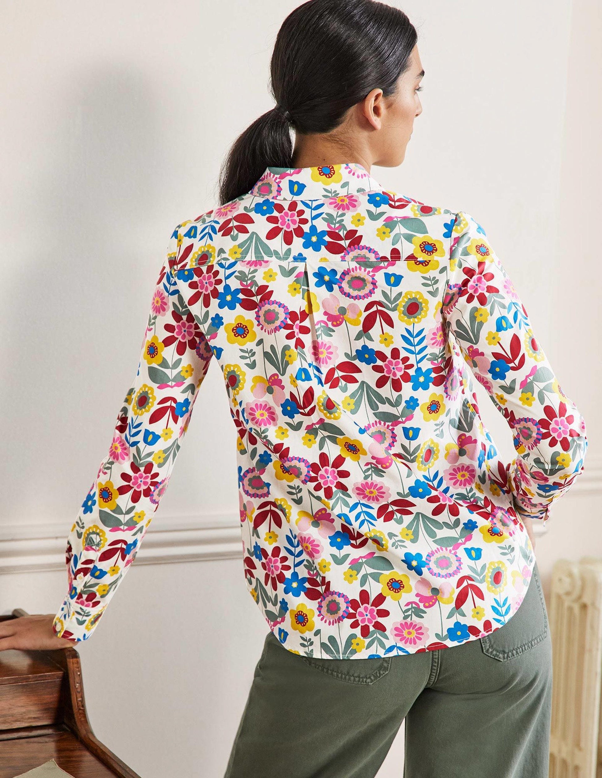 Classic Cotton Shirt-Ivory, Flora Bloom-2